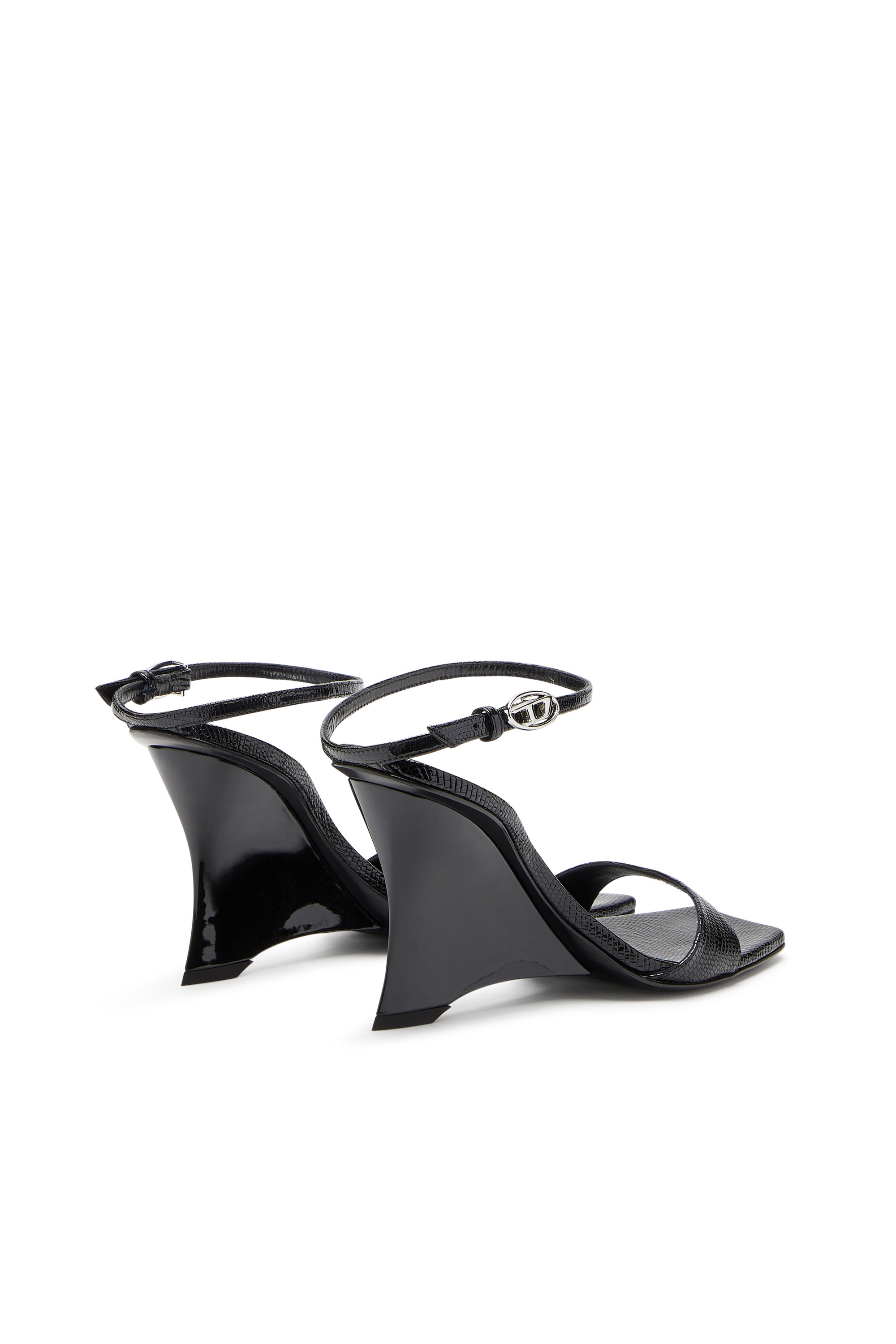 Diesel - D-AMBER SANDAL WEDGE, Woman's D-Amber-Wedge sandals in lizard-effect leather in Black - 4