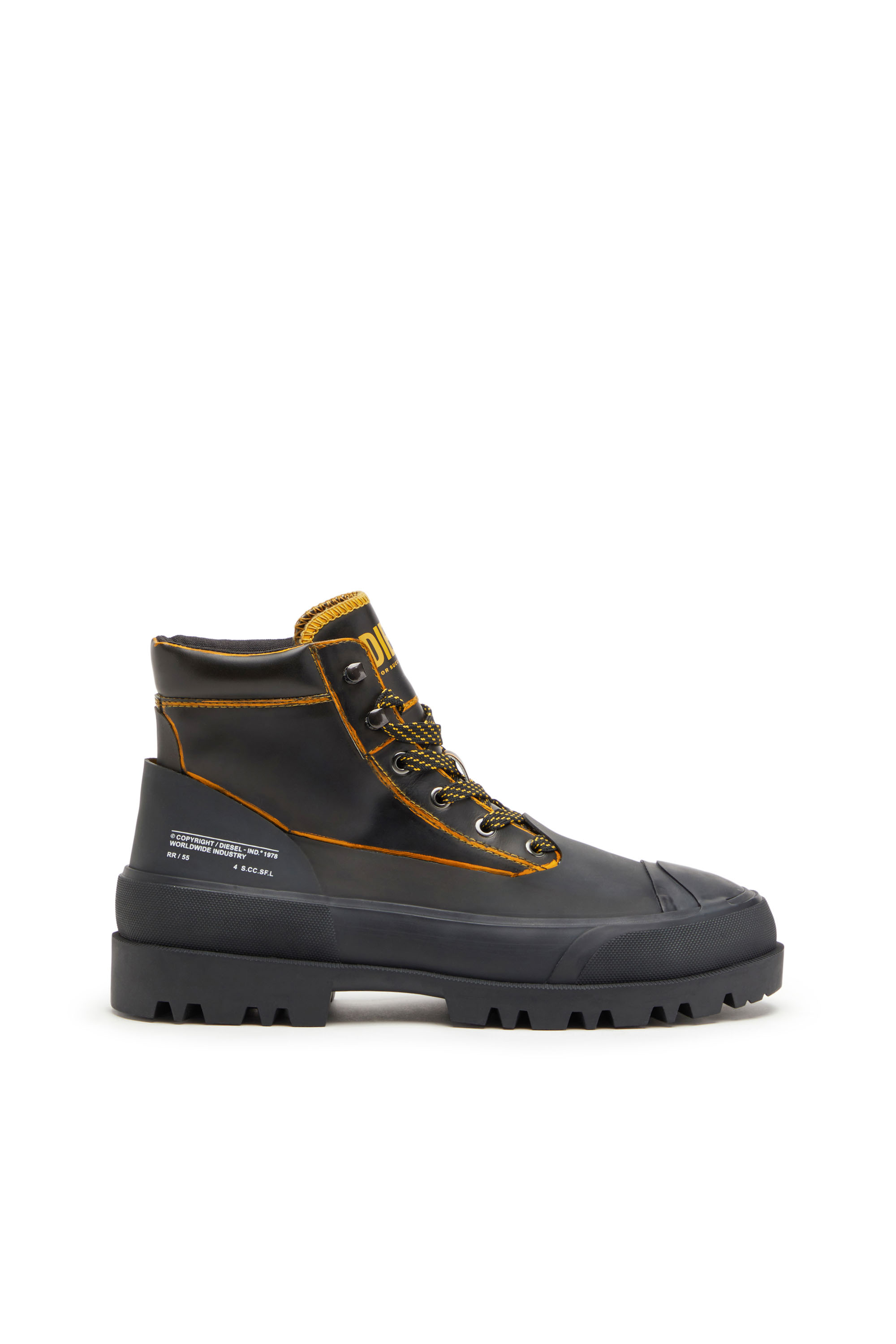 Diesel Combat Boot In Leather And Rubber In Multicolor