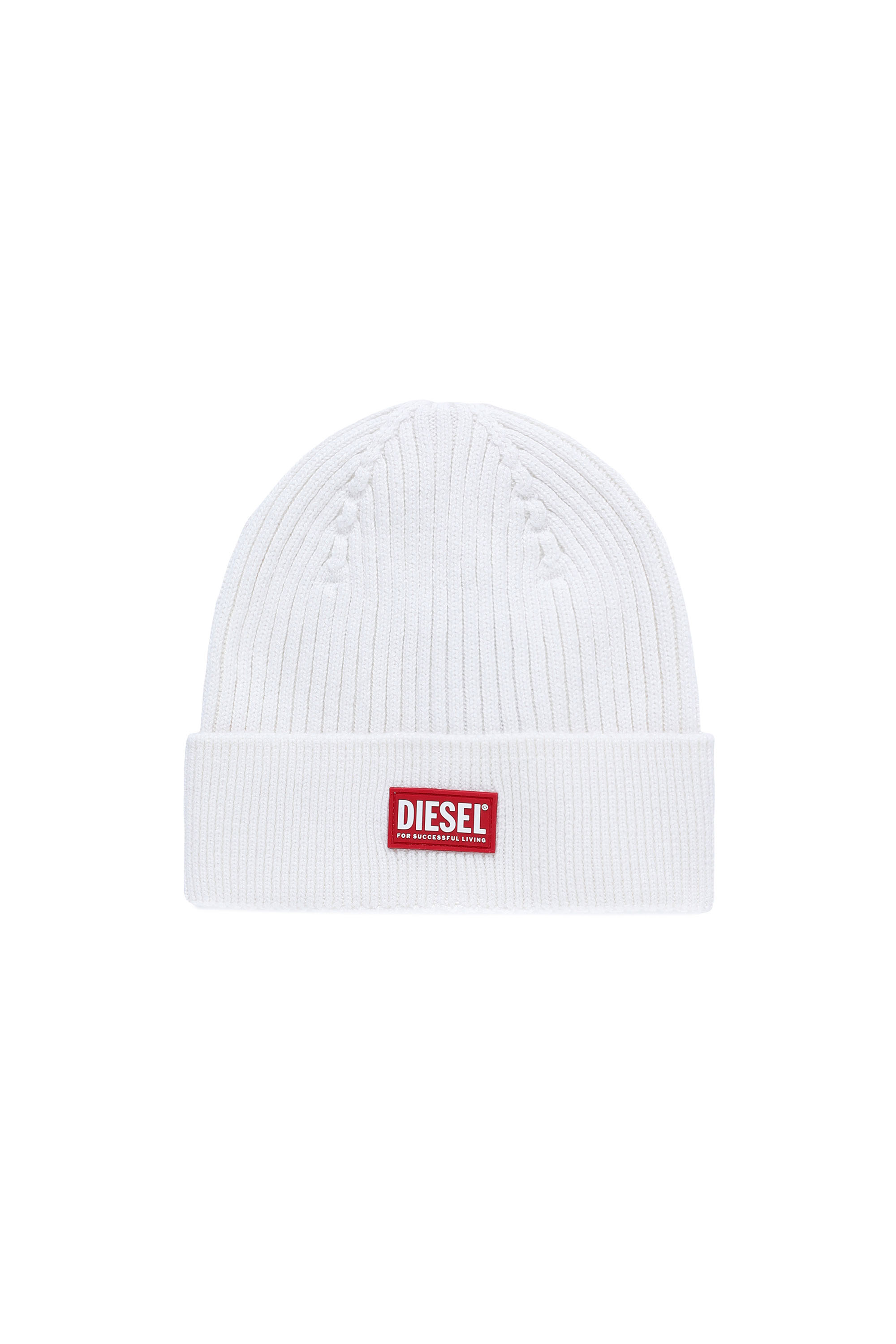Diesel - Ribbed beanie with logo patch - Knit caps - Unisex - White