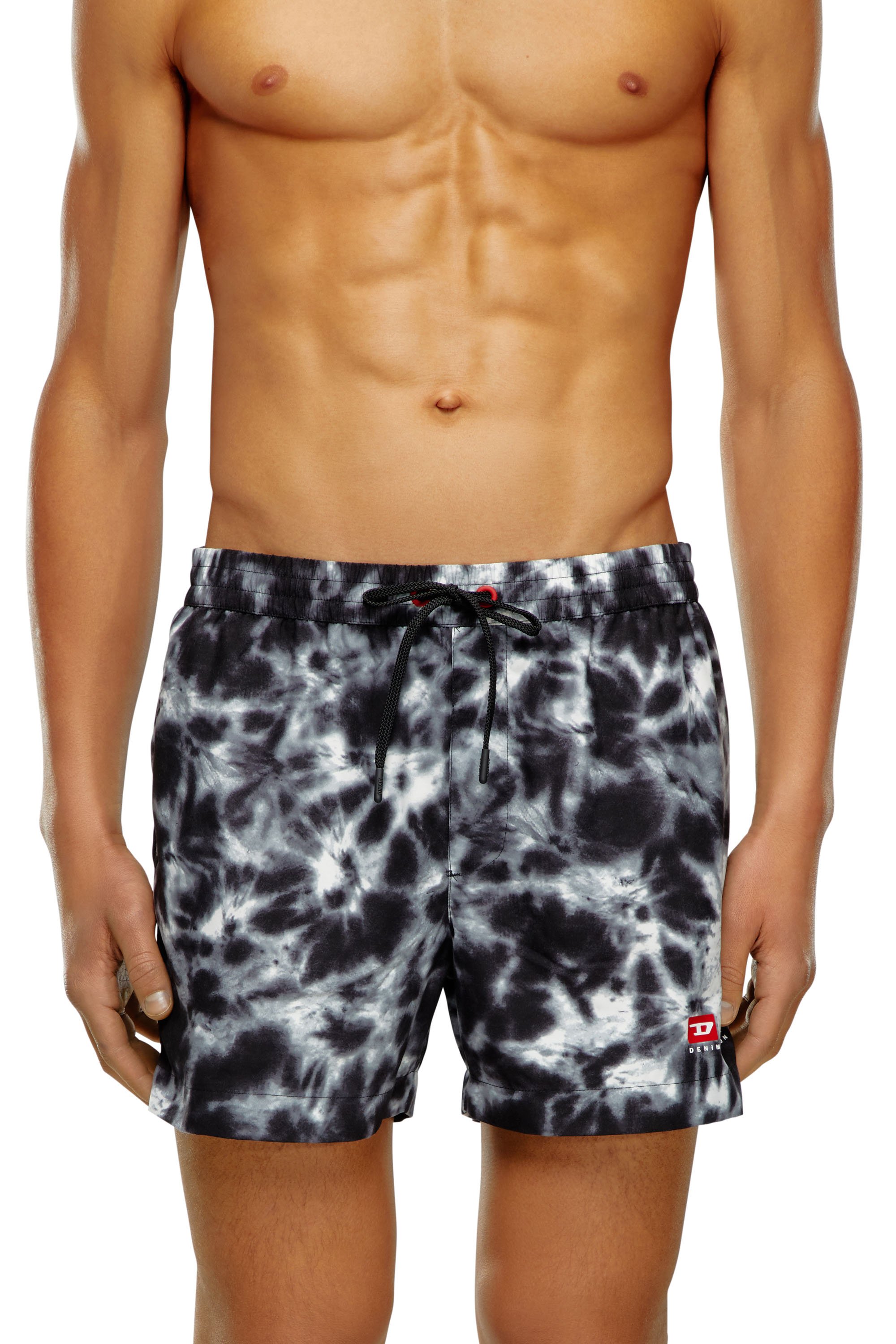 Shop Diesel Mid-length Swim Shorts With Tie-dye Print In Black