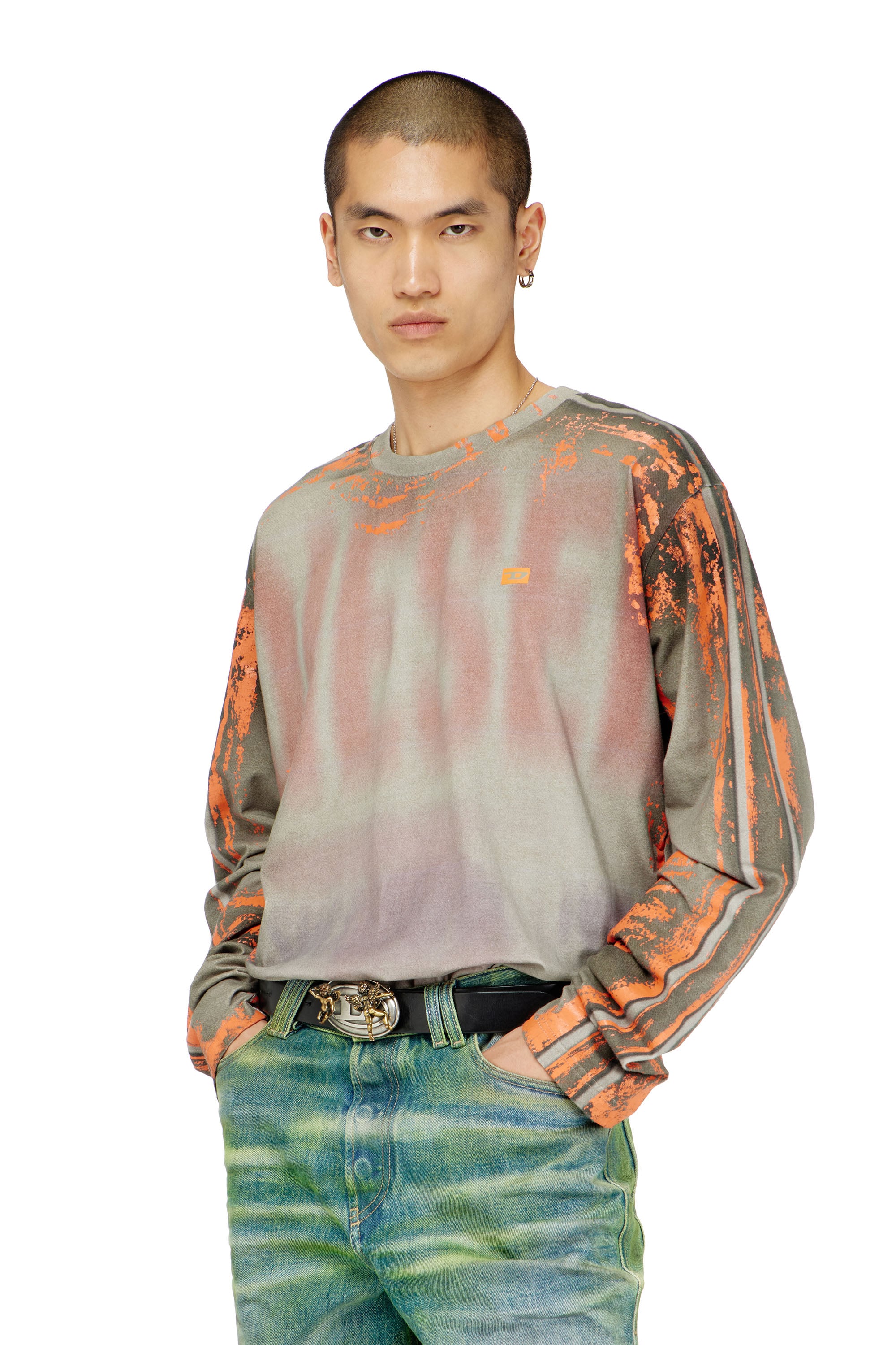Diesel - Long-sleeve T-shirt in cracked jersey - T-Shirts - Man - Multicolor