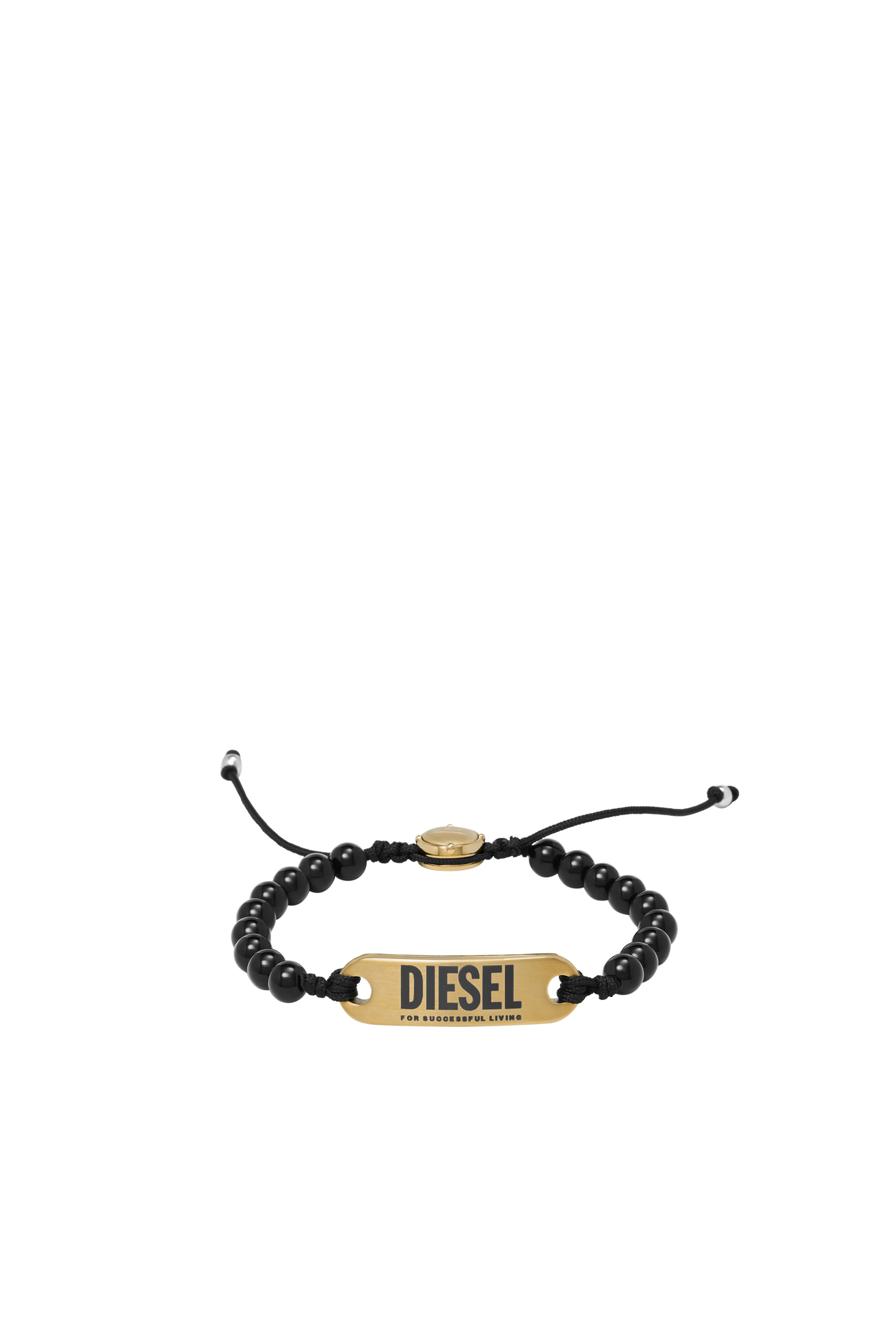 Diesel - Bracciale con perle in agata nera e targhetta - Braccialetti - Uomo - Nero