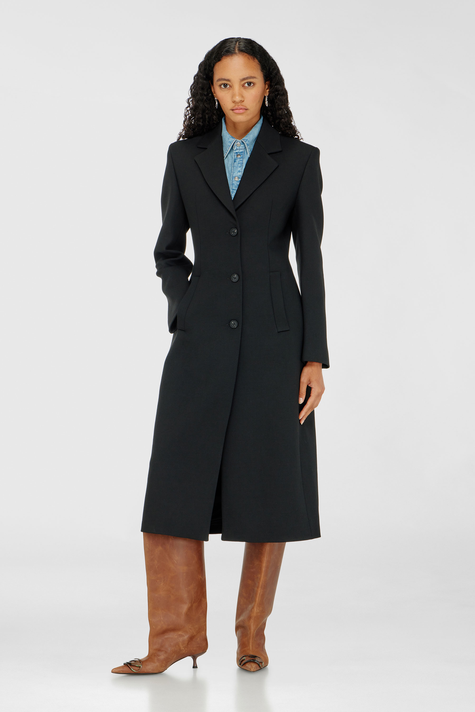 Diesel, Long hourglass coat, Jackets, Woman in Black