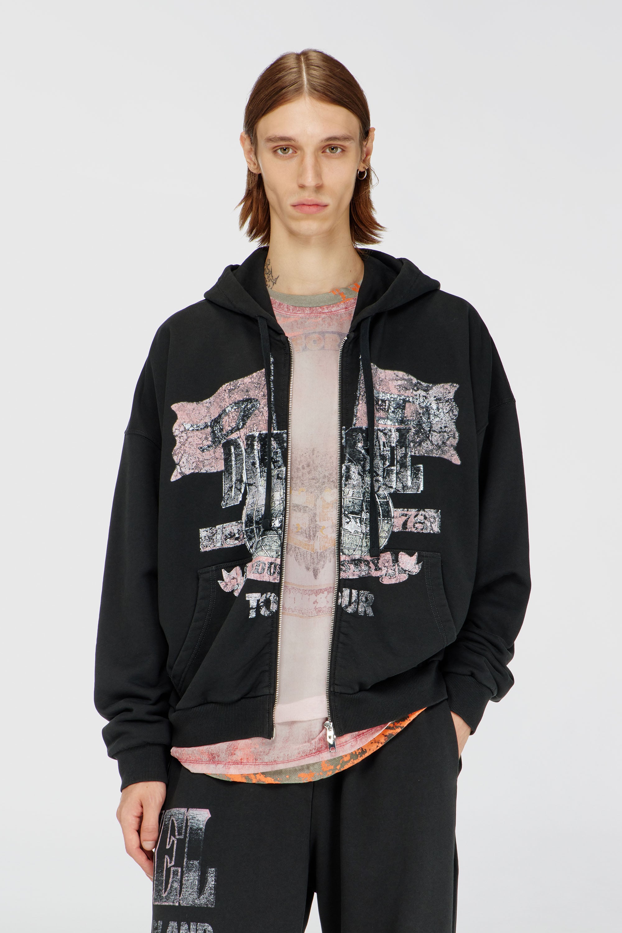 Diesel – Zip-up hoodie with concert graphics – Sweaters – Man – Black