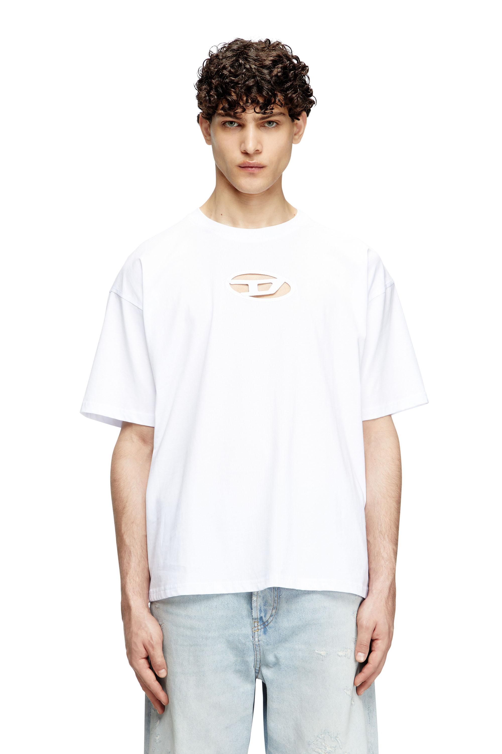 Diesel Unisex White - T-Shirt With Embroidered Oval D - T-Shirts
