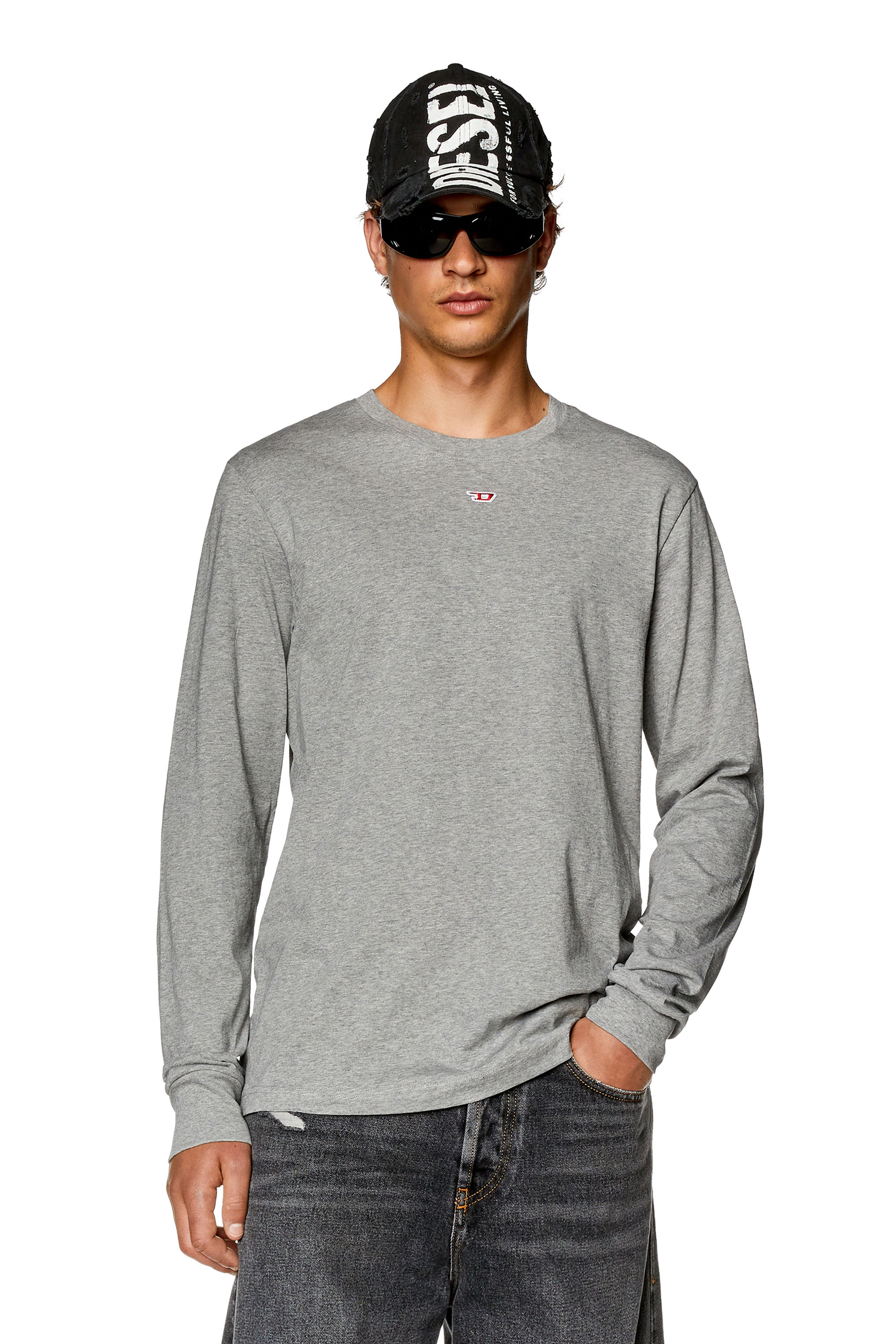 Diesel Long-sleeve T-shirt With Logo Patch In Grey