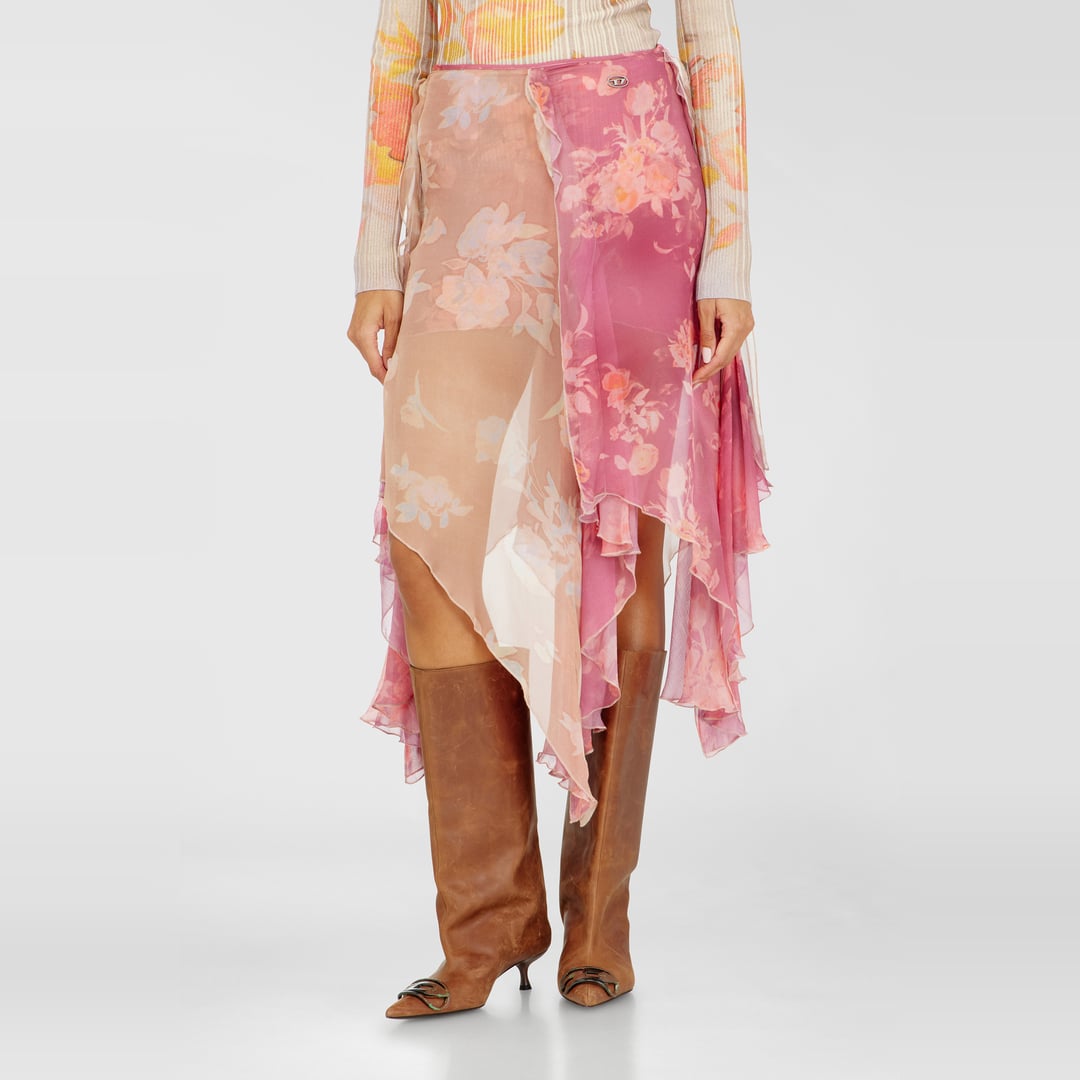 Diesel - Asymmetric floral midi skirt in viscose and silk - Skirts - Woman - Pink