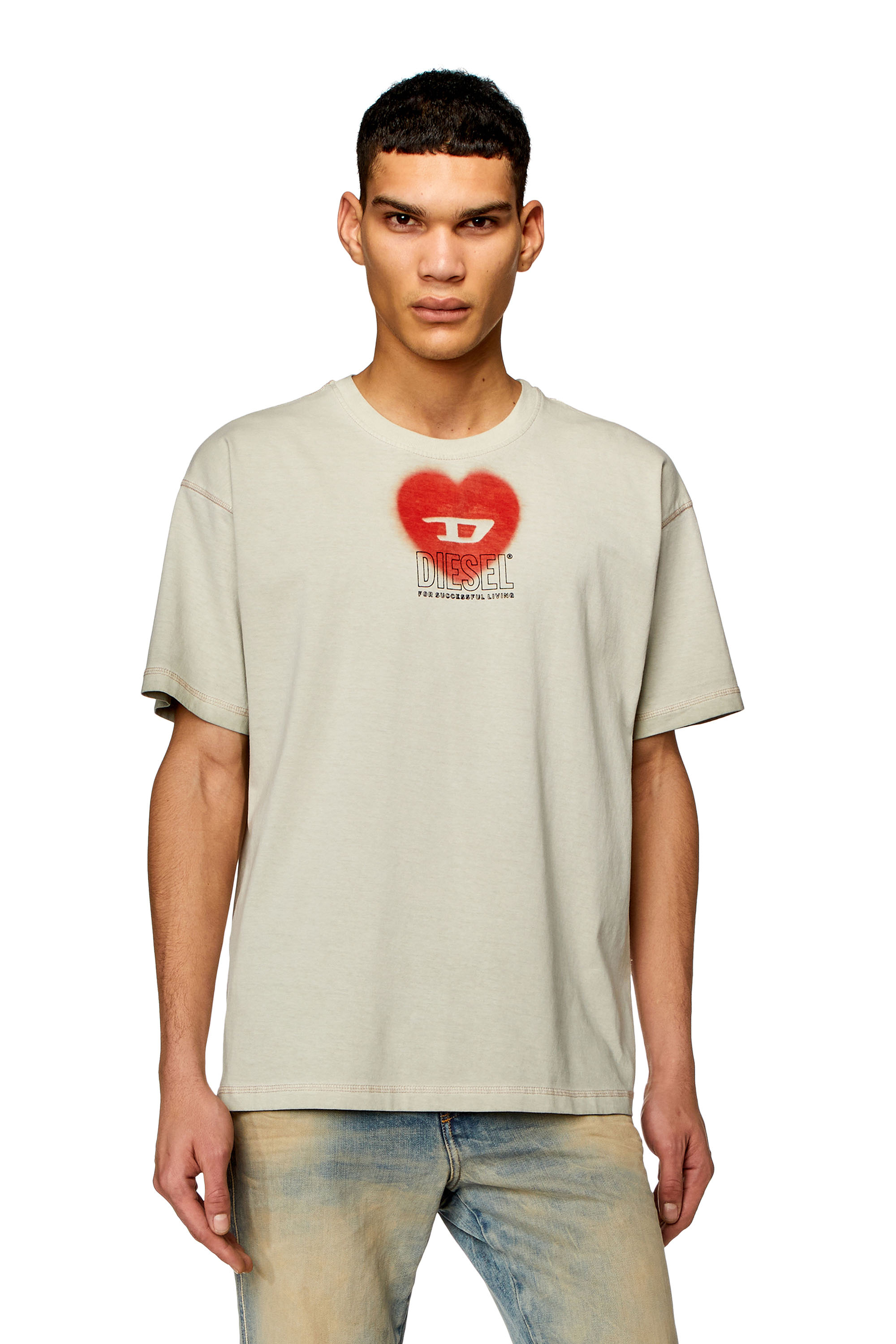 Diesel - T-shirt with heart print - T-Shirts - Man - Beige