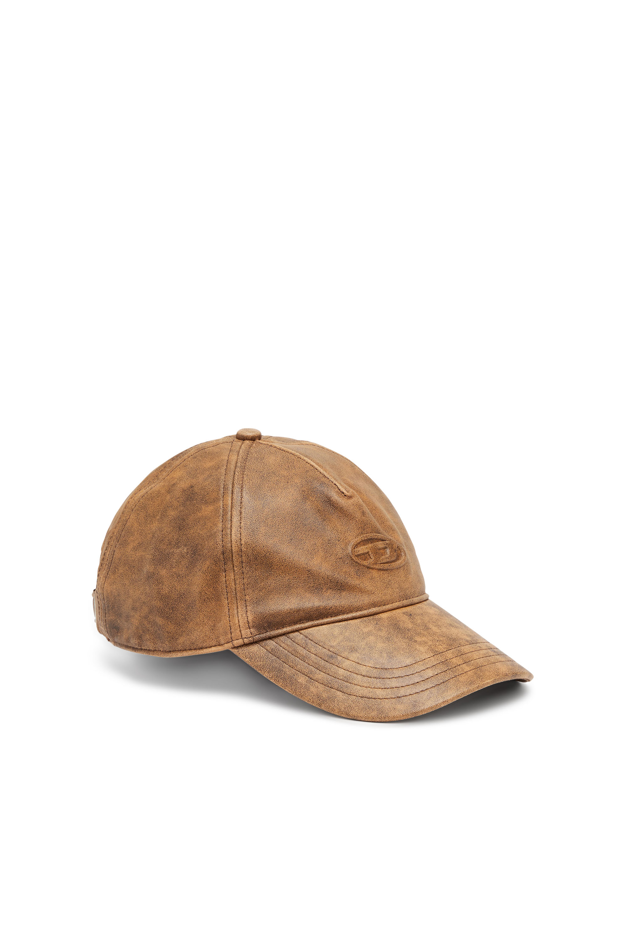 Shop Diesel Baseball Cap In Treated Leather In Brown