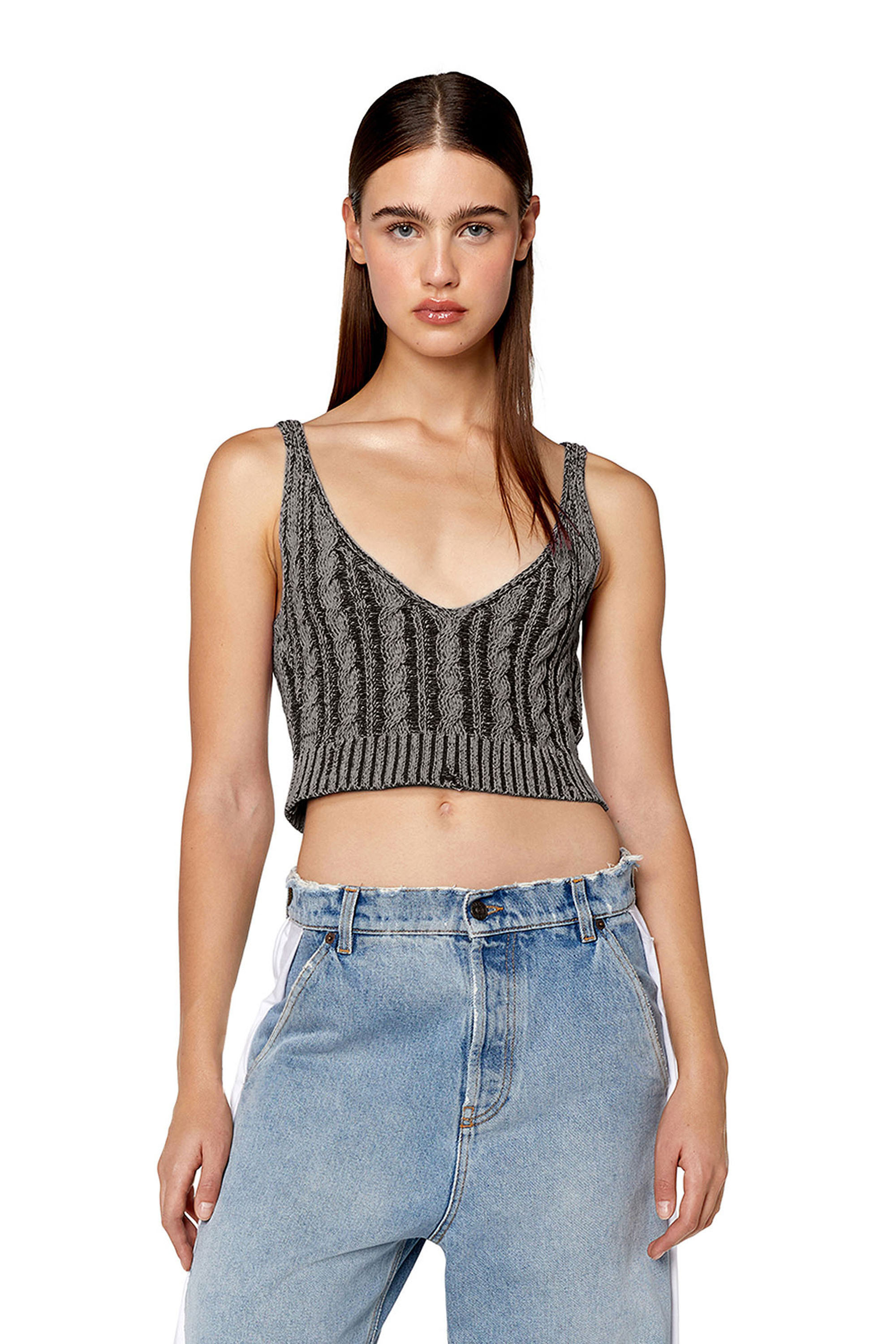 Diesel - Crop top in cable-knit chenille - Tops - Woman - Grey