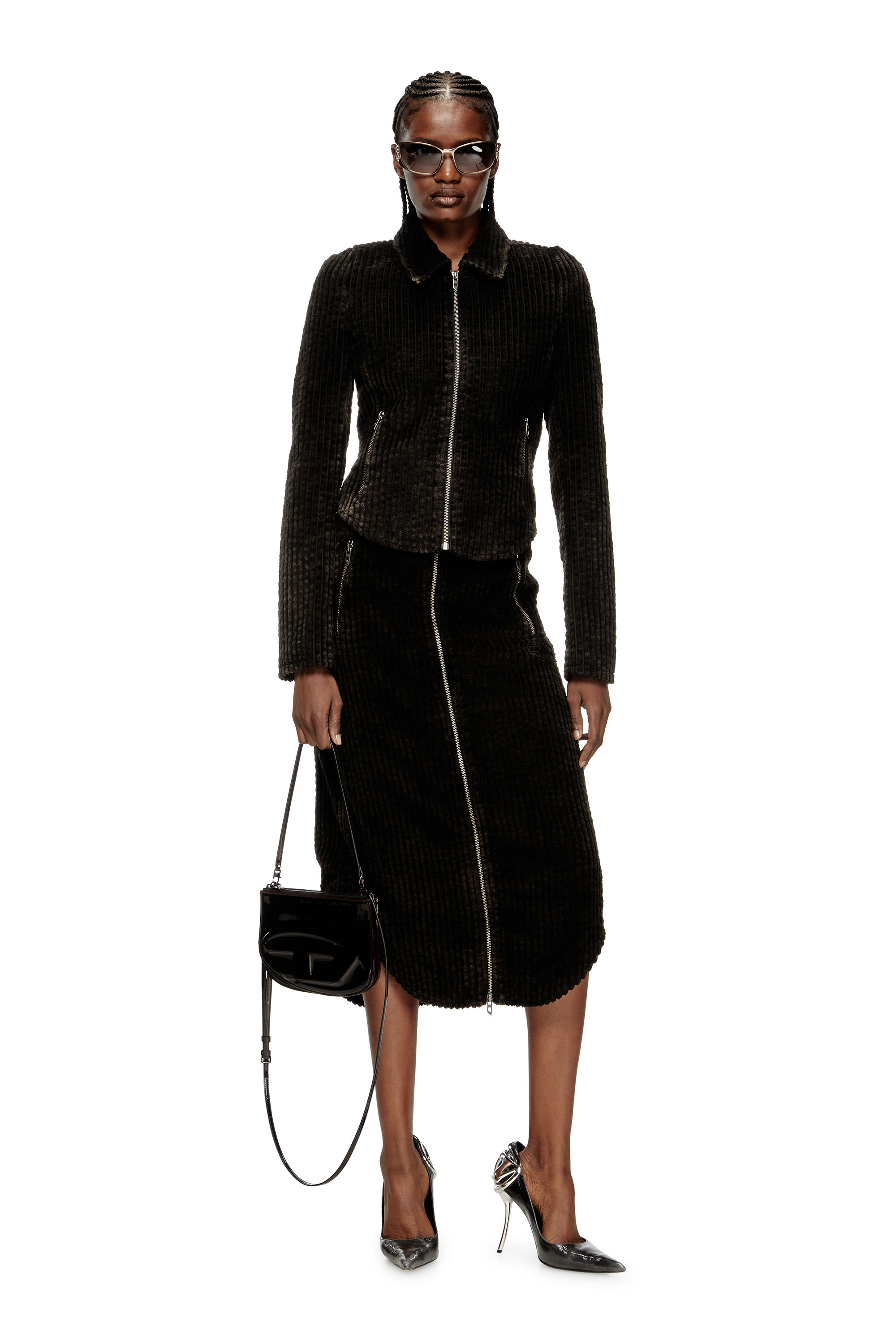 Diesel - O-LLIPOP, Woman's Cotton midi skirt with zipper in Black - 2