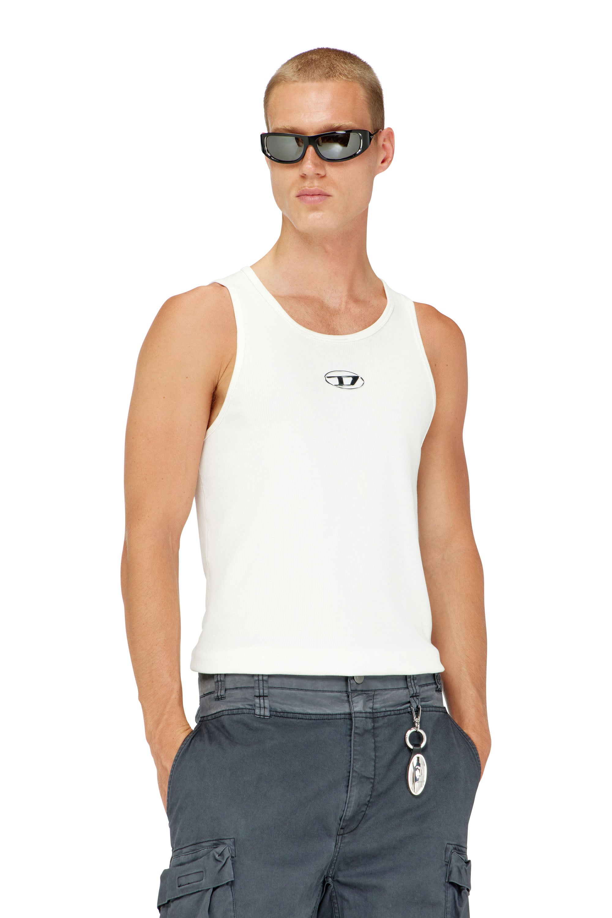 Diesel - Cotton tank top with logo - T-Shirts - Man - White