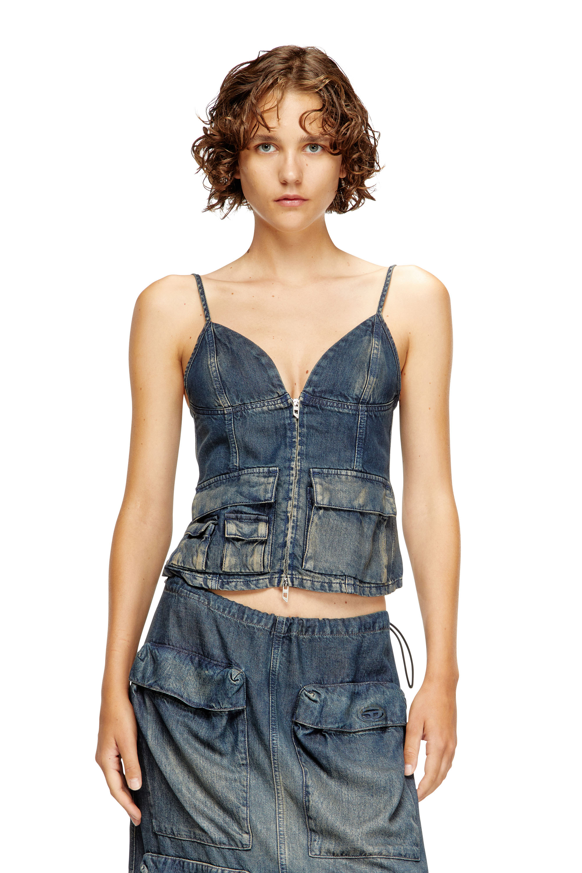 Diesel Top In Gradient Fluid Denim