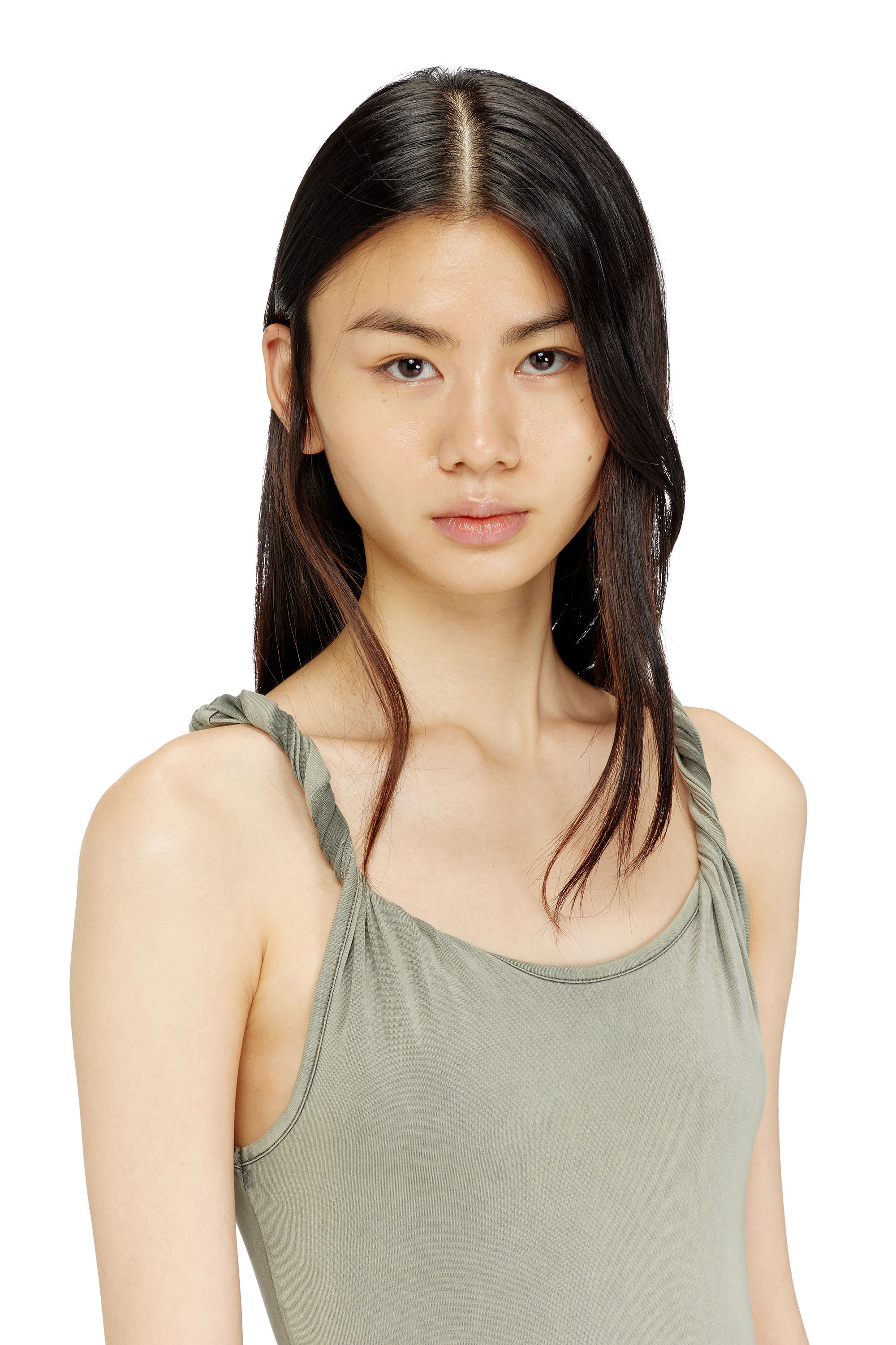 Diesel - D-ESTIGA-S1, Woman's Jersey maxi dress with twisted details in Olive Green - 5