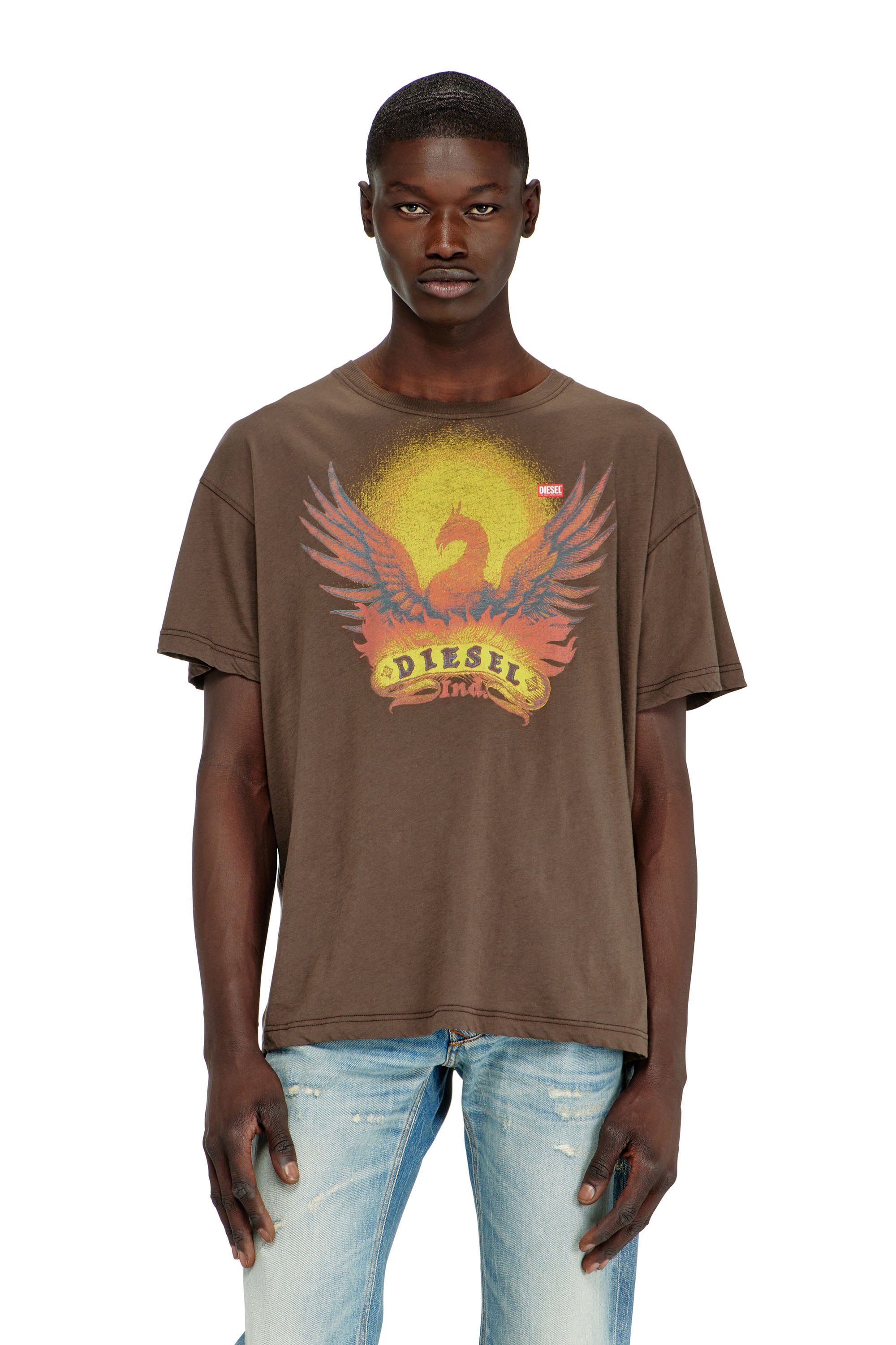 Diesel Miesten Ruskea - Regular T-Shirt With Phoenix Print - T-Shirts - Man Pieni