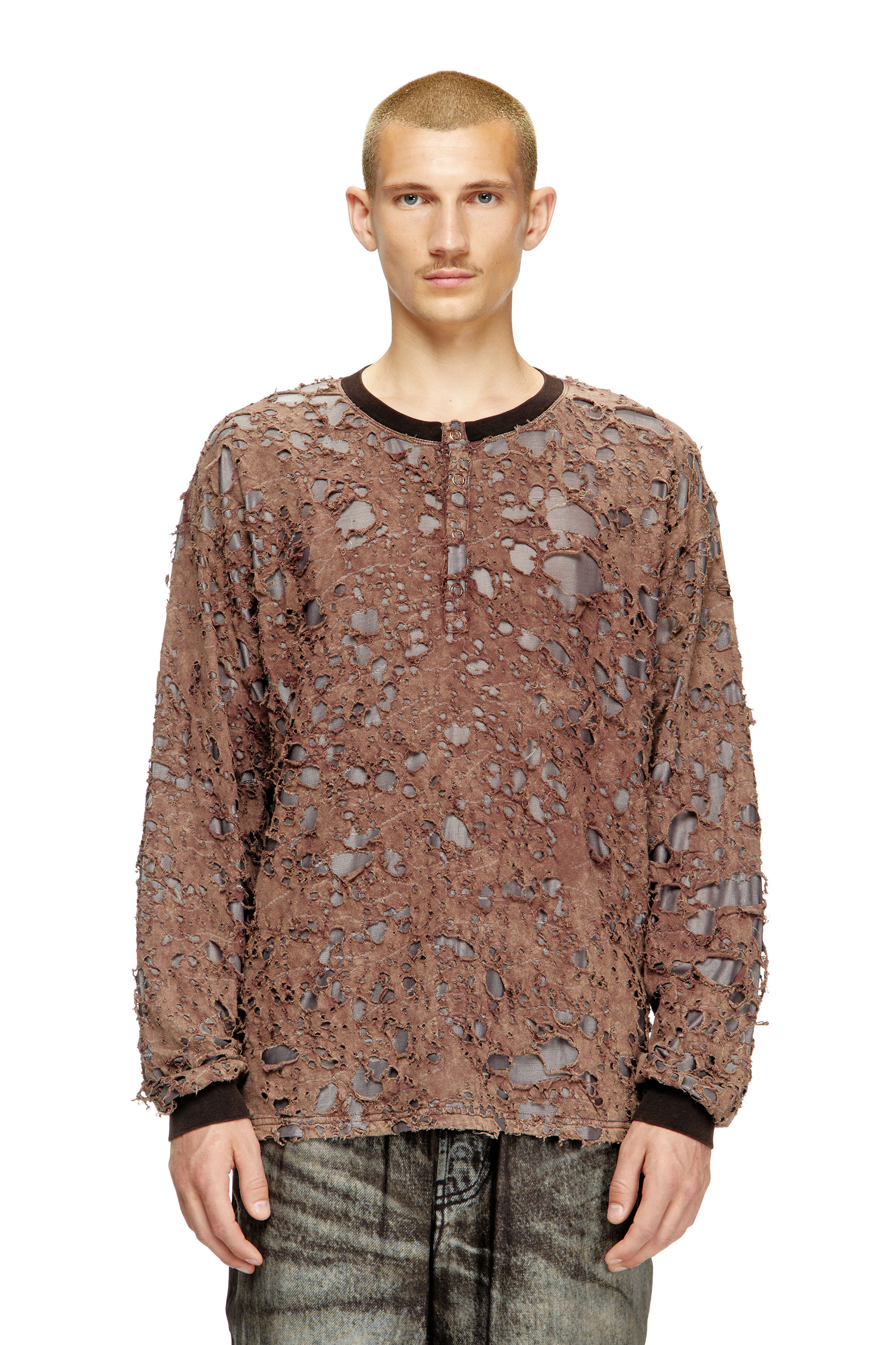Diesel - Long-sleeve T-shirt in destroyed jersey - T-Shirts - Man - Brown