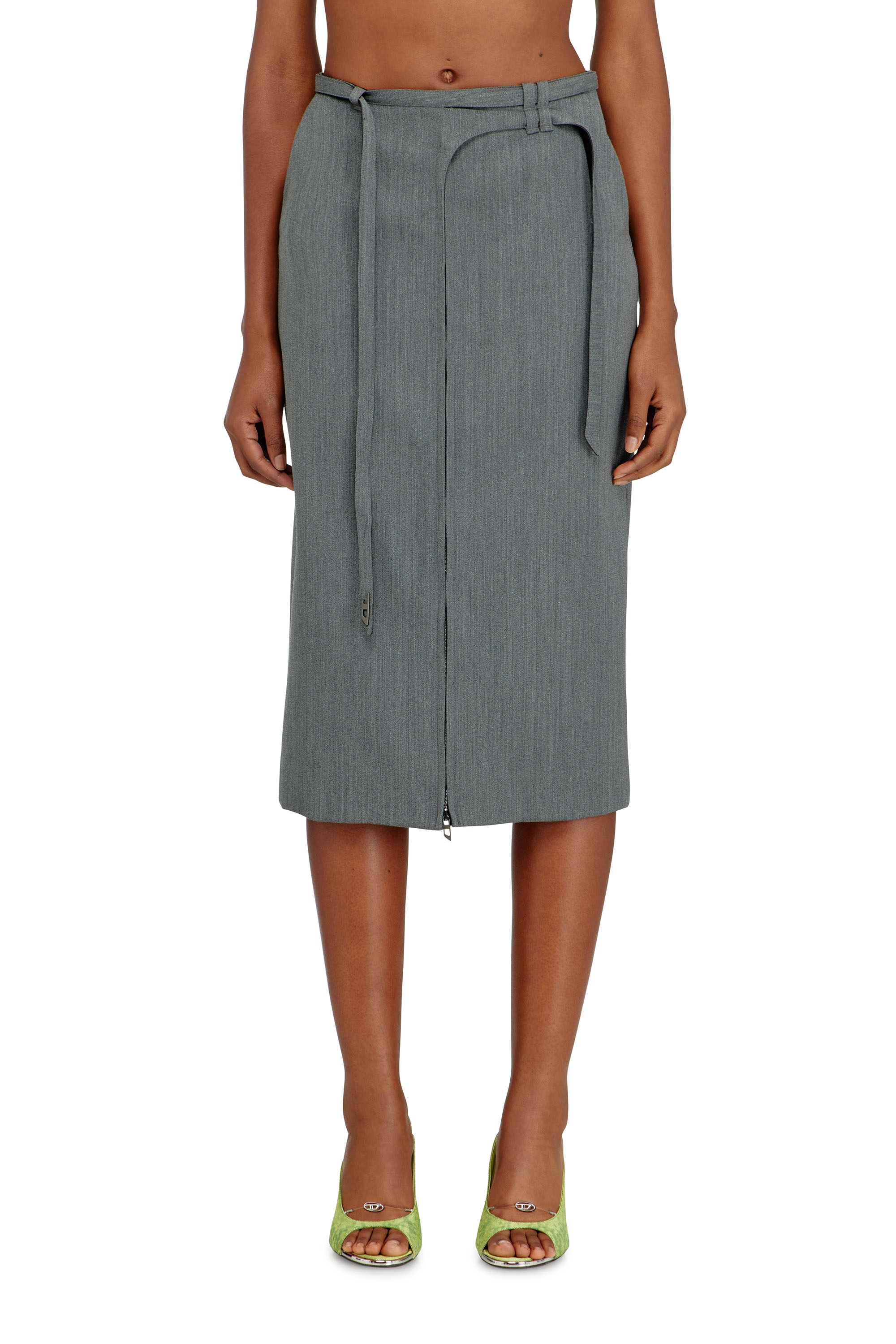 Diesel Women's Grey - Tailored Midi Pencil Skirt With Biker Straps - Skirts - Woman Size 42