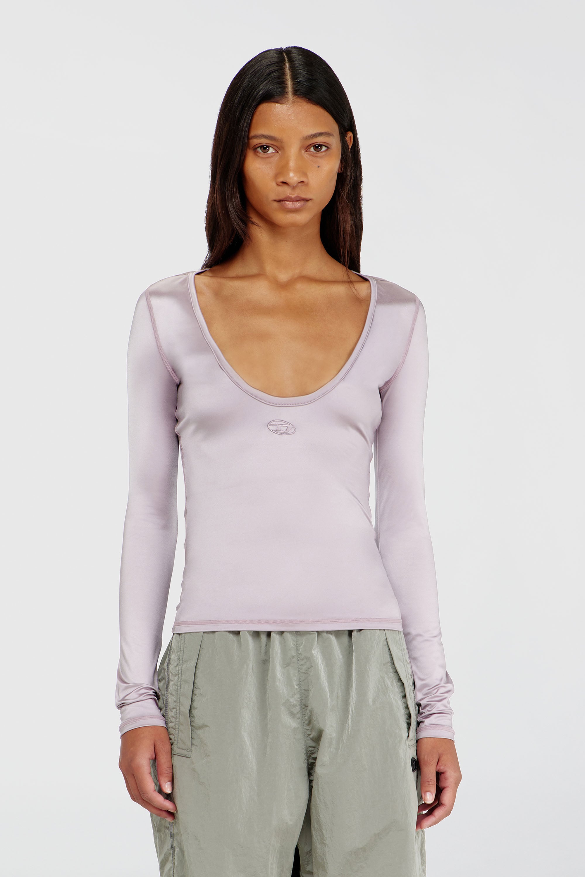 Diesel - Nylon slim top scoop neck with Logo Oval D embroidery - Tops - Woman - Violet