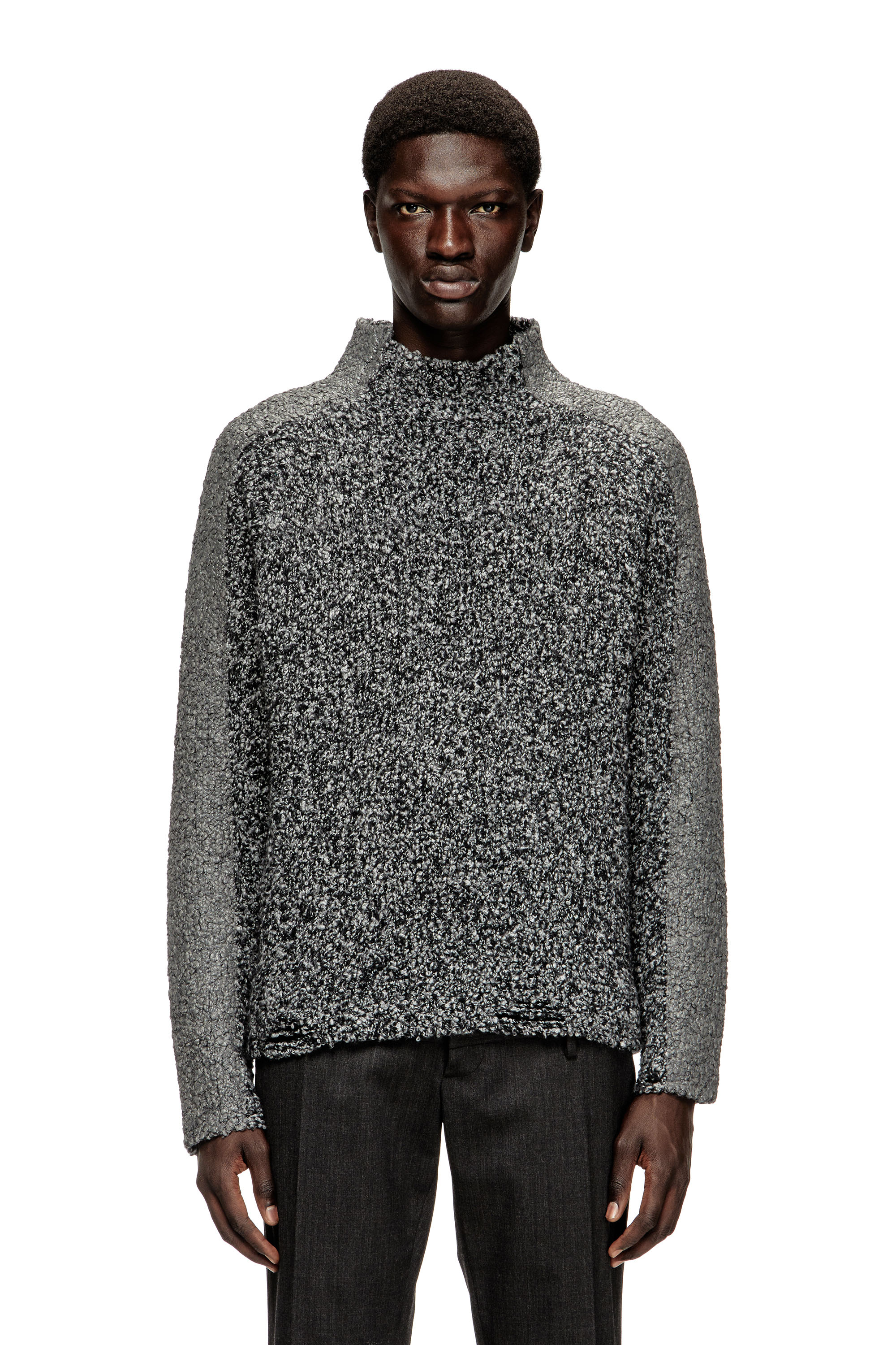 Diesel - K-ERLAND, Man's Bouclé-knit jumper with sleeve bands in Black - 1