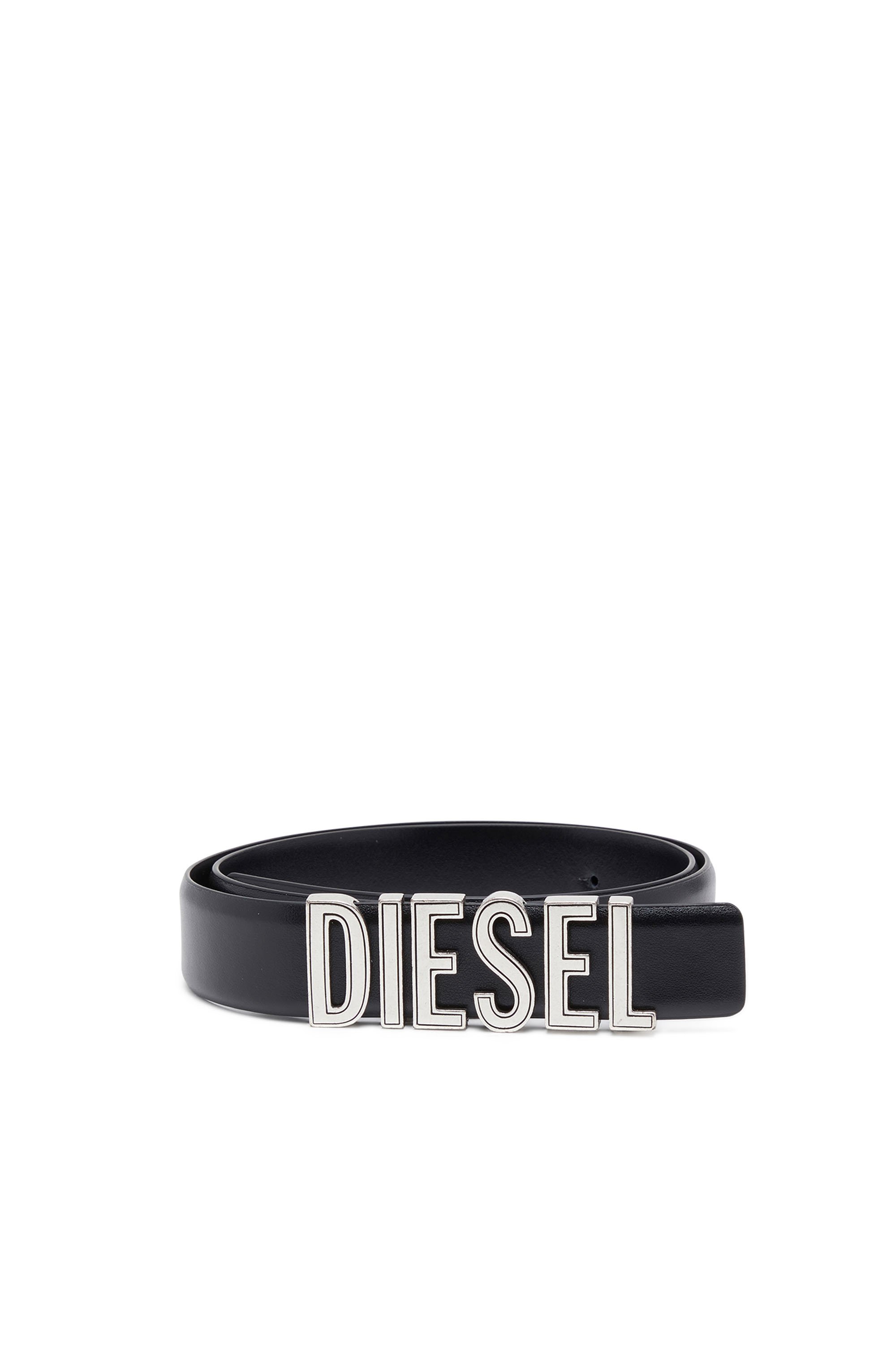 Diesel - Cinturón de cuero con letras gruesas del logotipo - Cinturones - Mujer - Negro