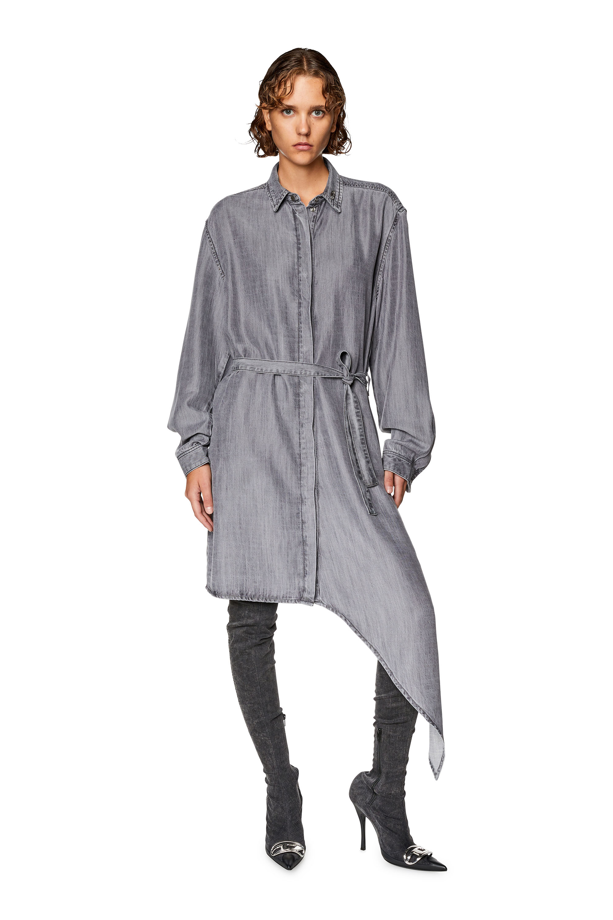 Diesel - Shirt dress in light denim - Dresses - Woman - Grey