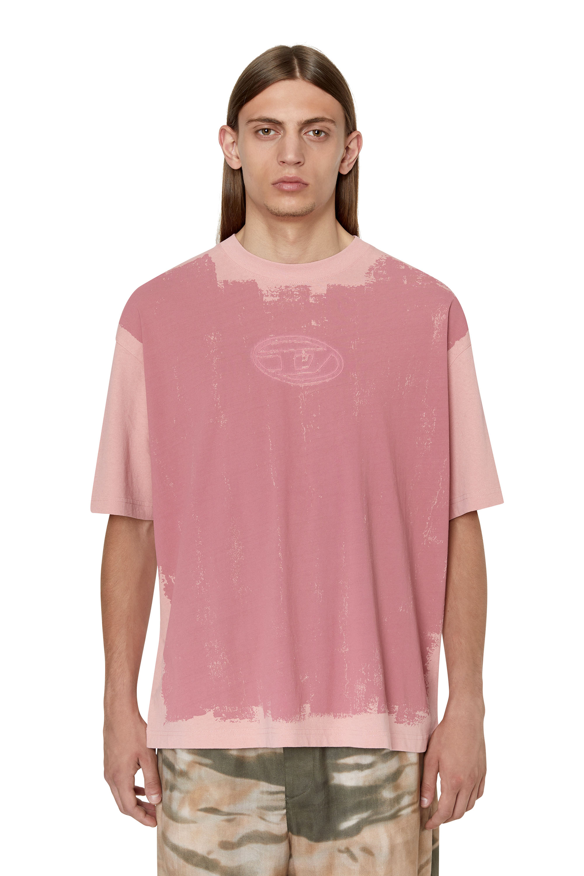 Diesel - T-shirt oversize effetto verniciato con logo - T-Shirts - Uomo - Rosa