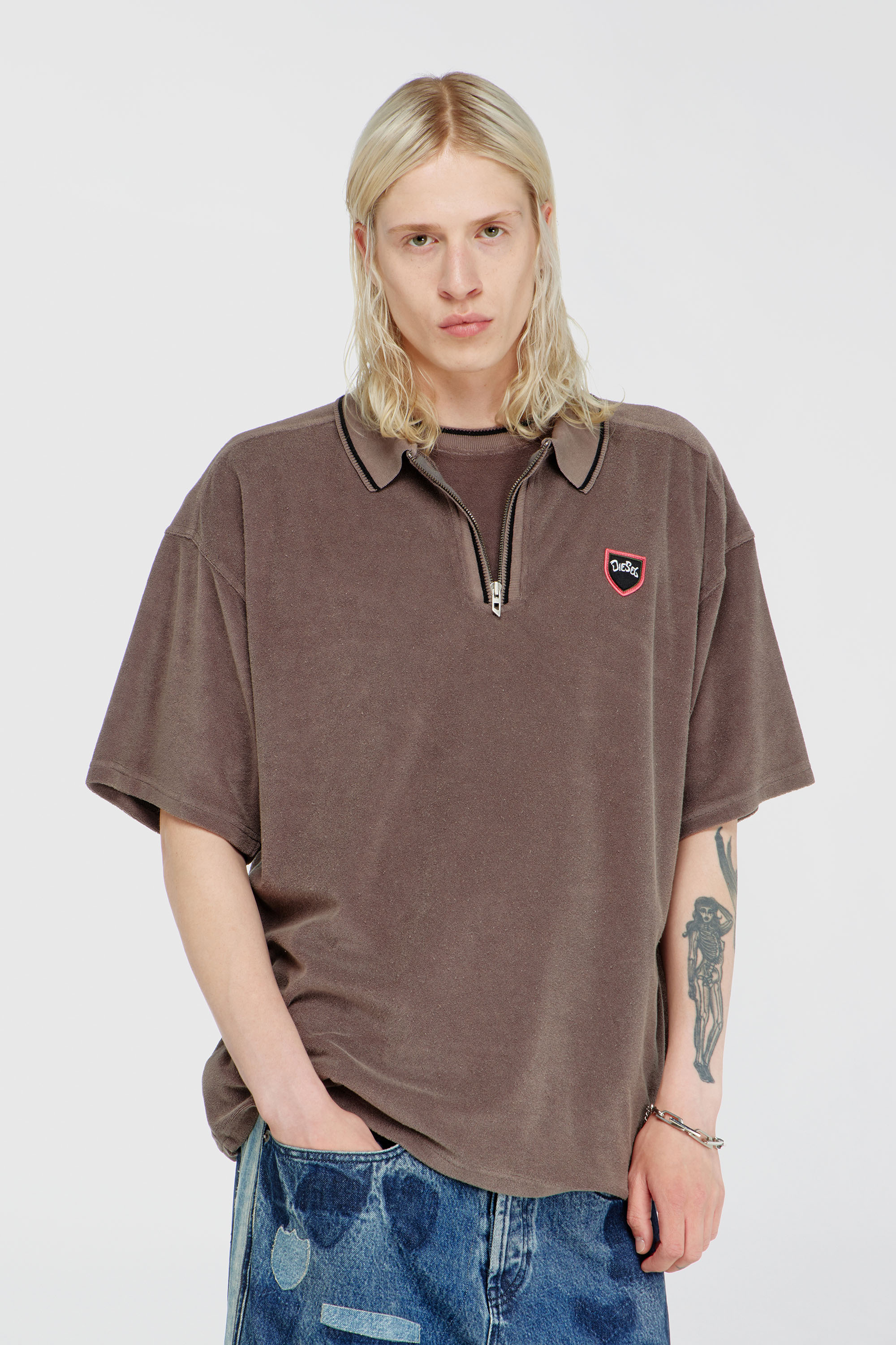 Diesel – Chenille polo shirt with shield patch – Polos – Man – Brown