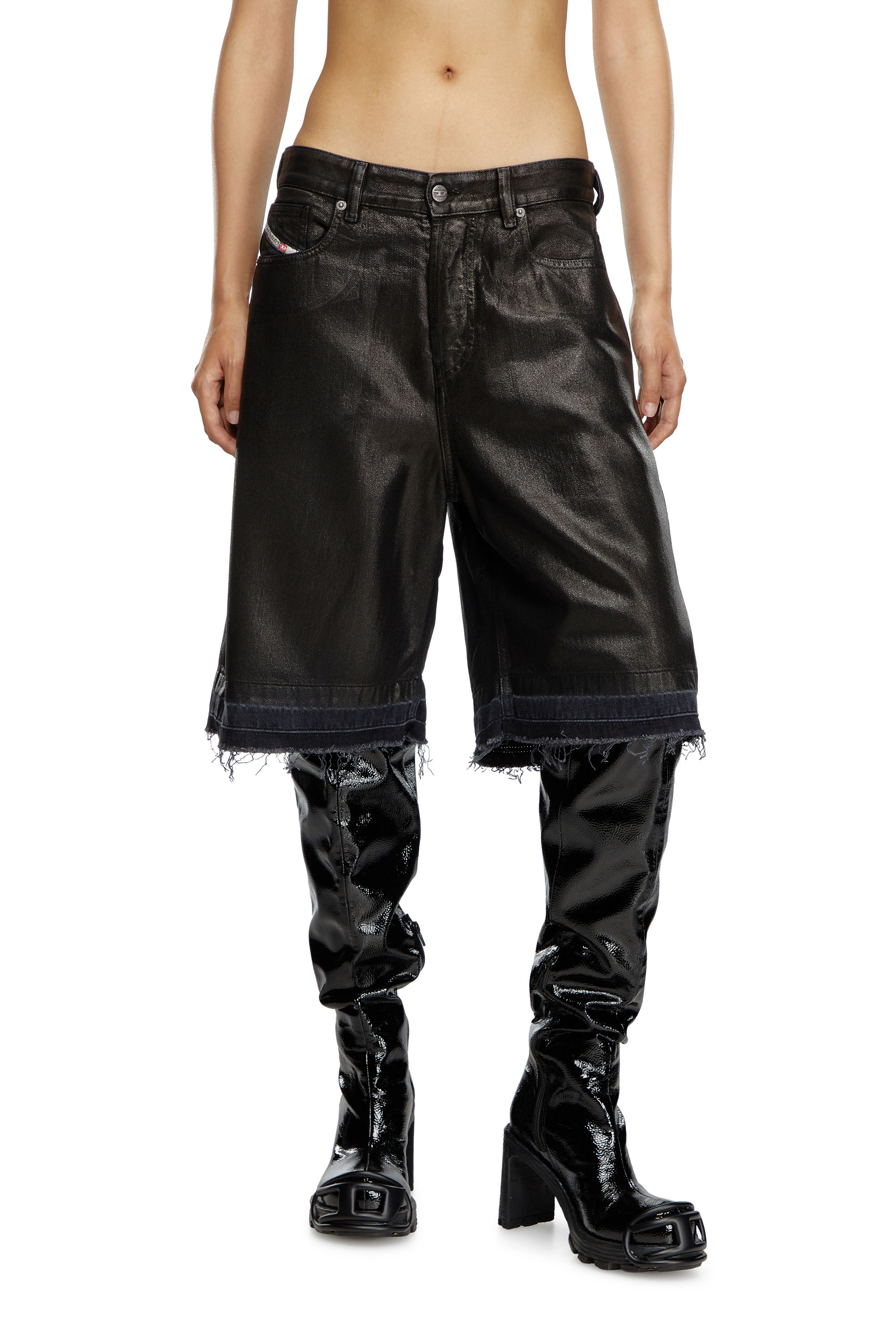 Shop Diesel Shorts In Coated Tailoring Denim In Black