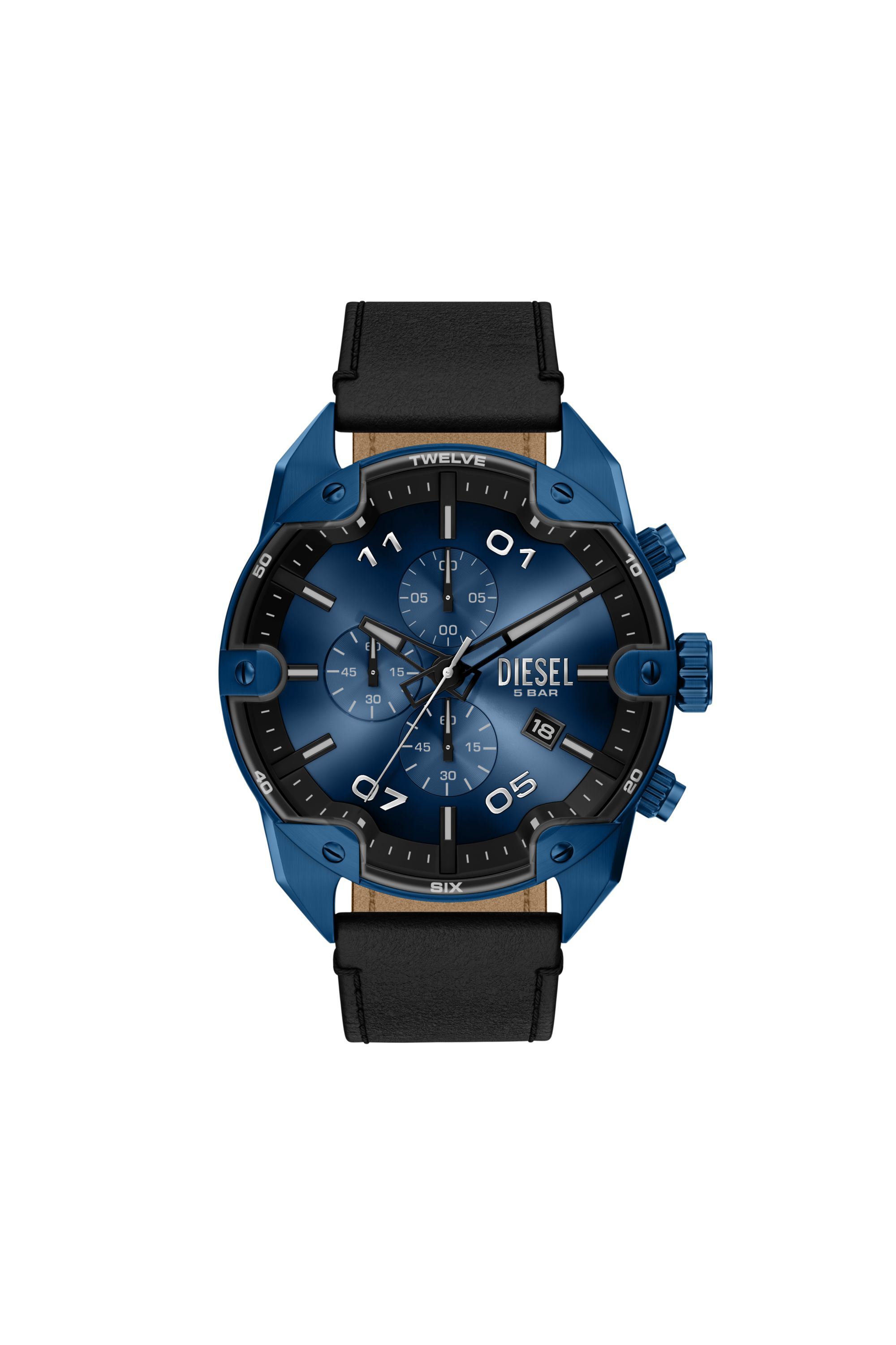 Diesel Men's Multicolor - Spiked Chronograph Black Leather Watch - Timeframes - Man Uni