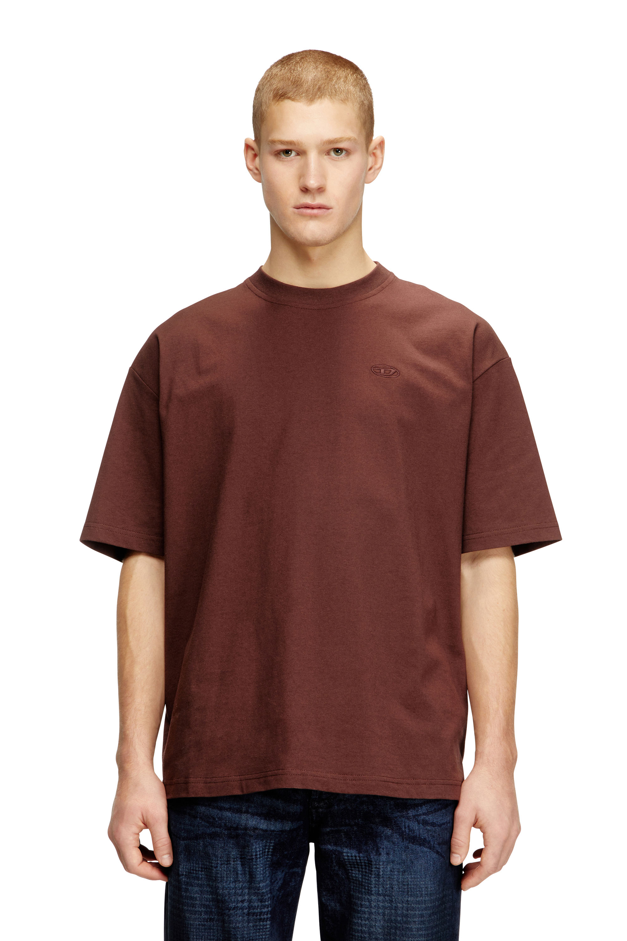 Diesel - T-BOGGY-MEGOVAL-D, Man's T-shirt with maxi oval D embroidery in Brown - 1