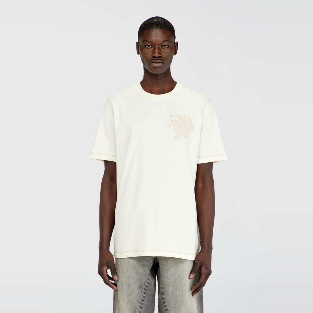 Diesel - Regular T-shirt with embroidered patch - T-Shirts - Man - White