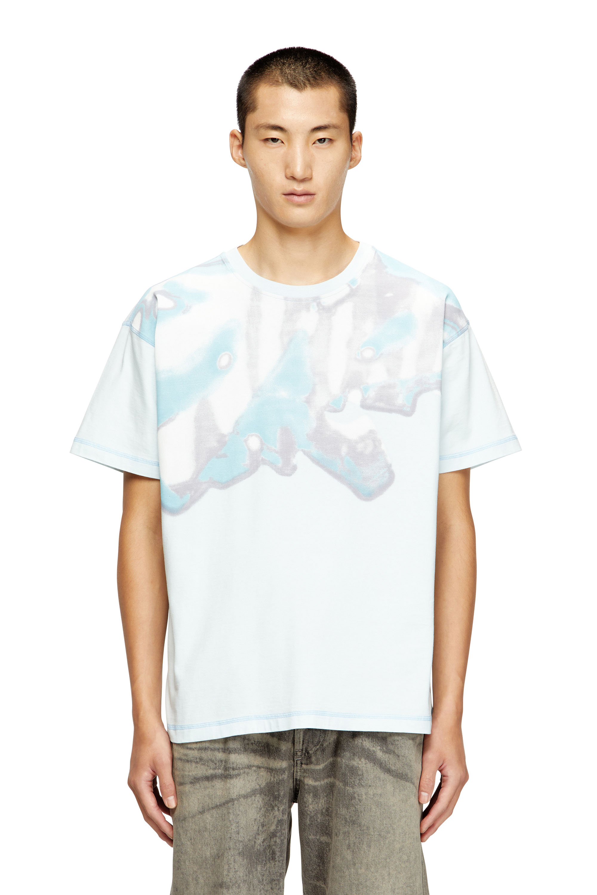 Diesel - T-GASPARD-IHBJ, Man's T-shirt with faded graphic print in Light Blue - 1