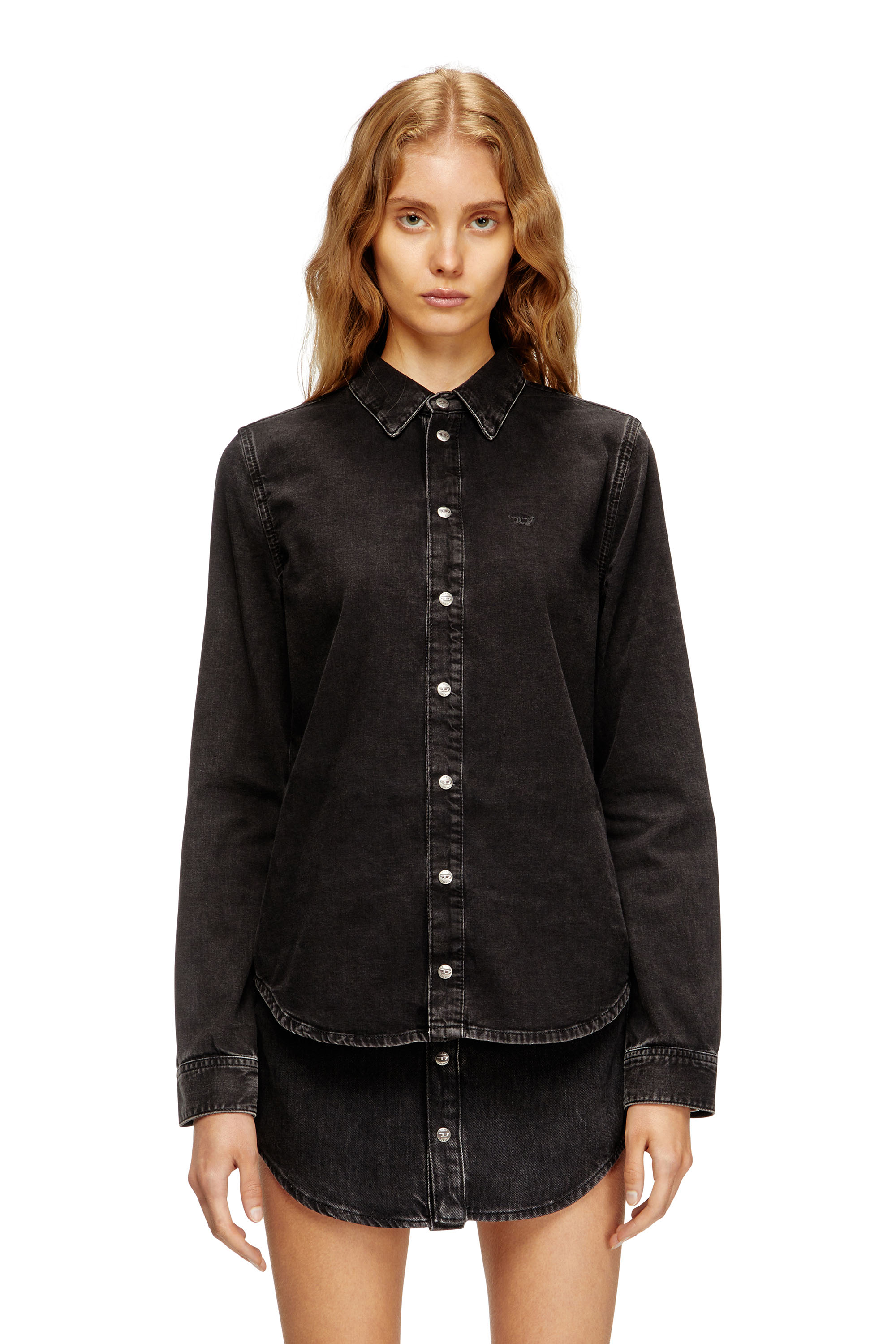 Diesel Denim Shirt With Contrasting Stitching In Black