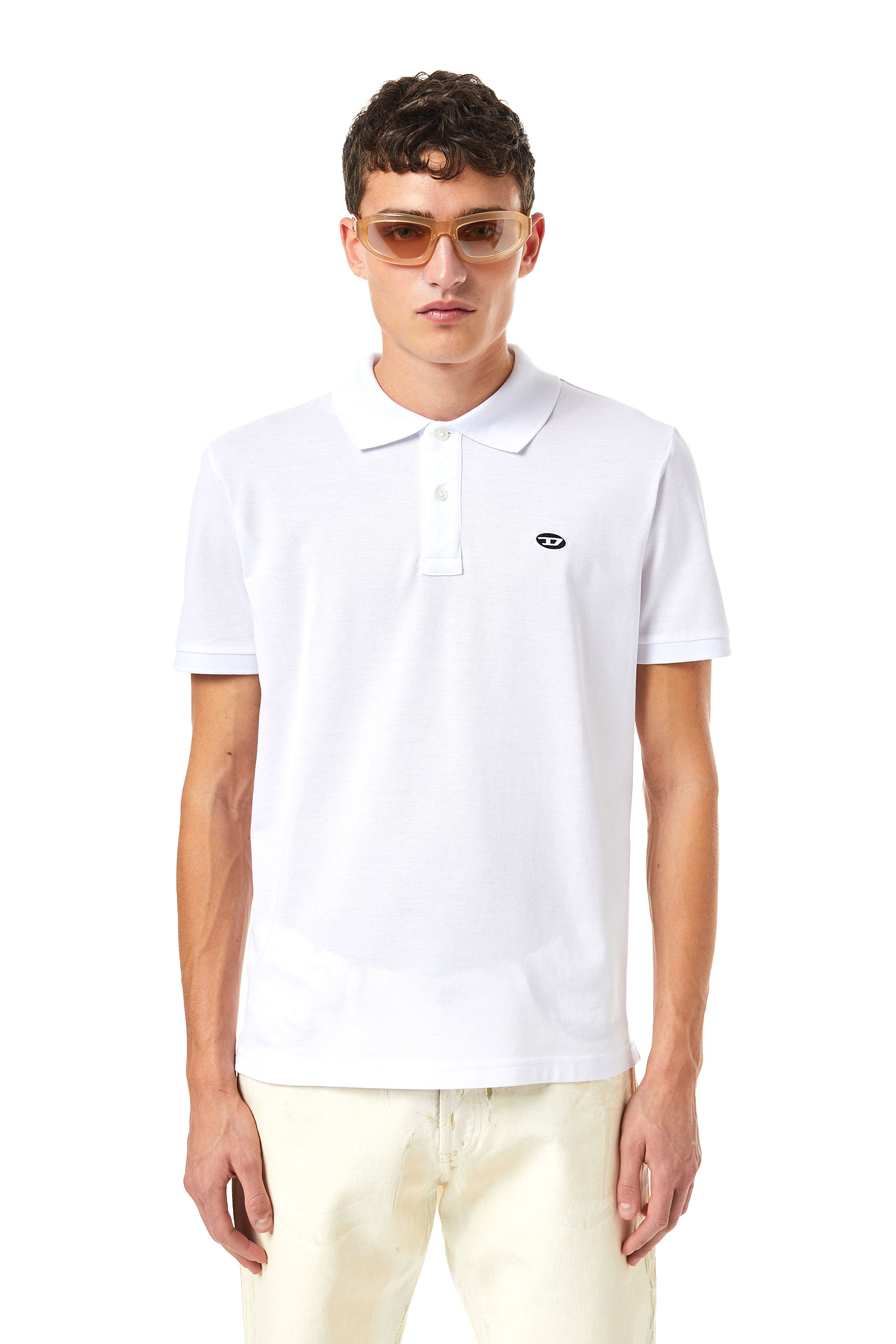 Diesel Polo Shirt With Oval D Patch In White