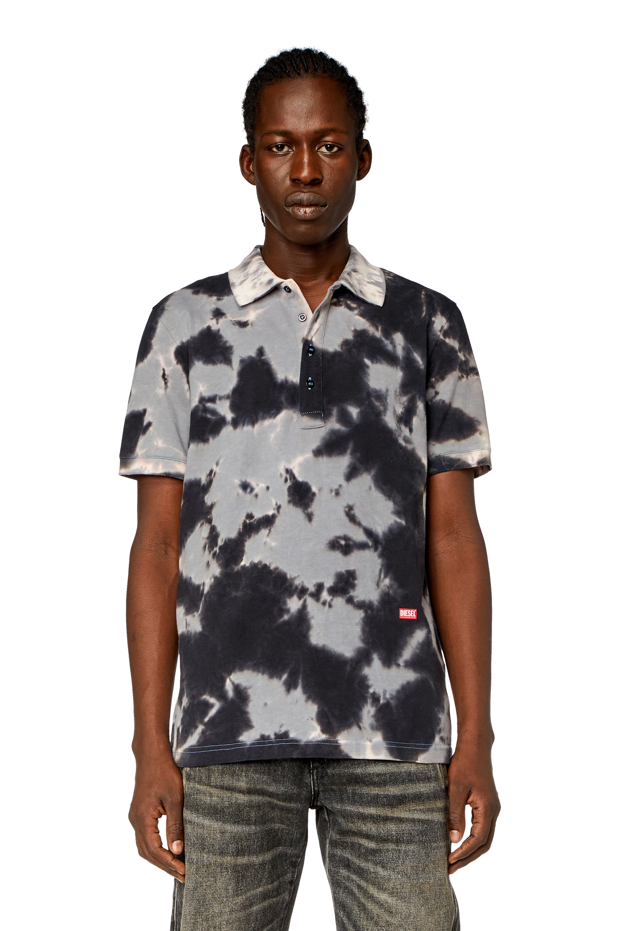 Shop Diesel Tie-dyed Jersey Polo Shirt In Black