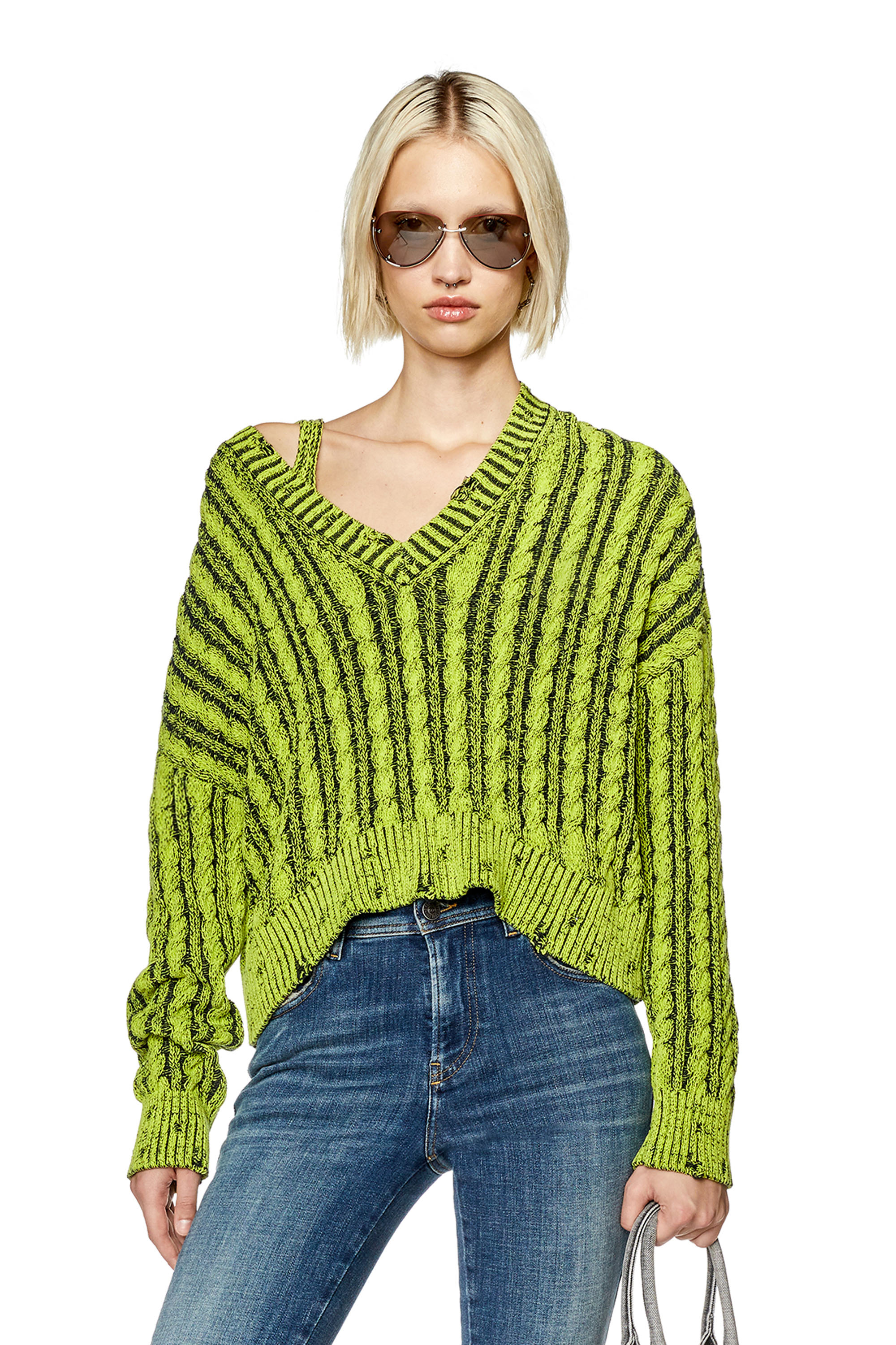 Diesel - Chunky jumper in two-tone cotton - Knitwear - Woman - Green