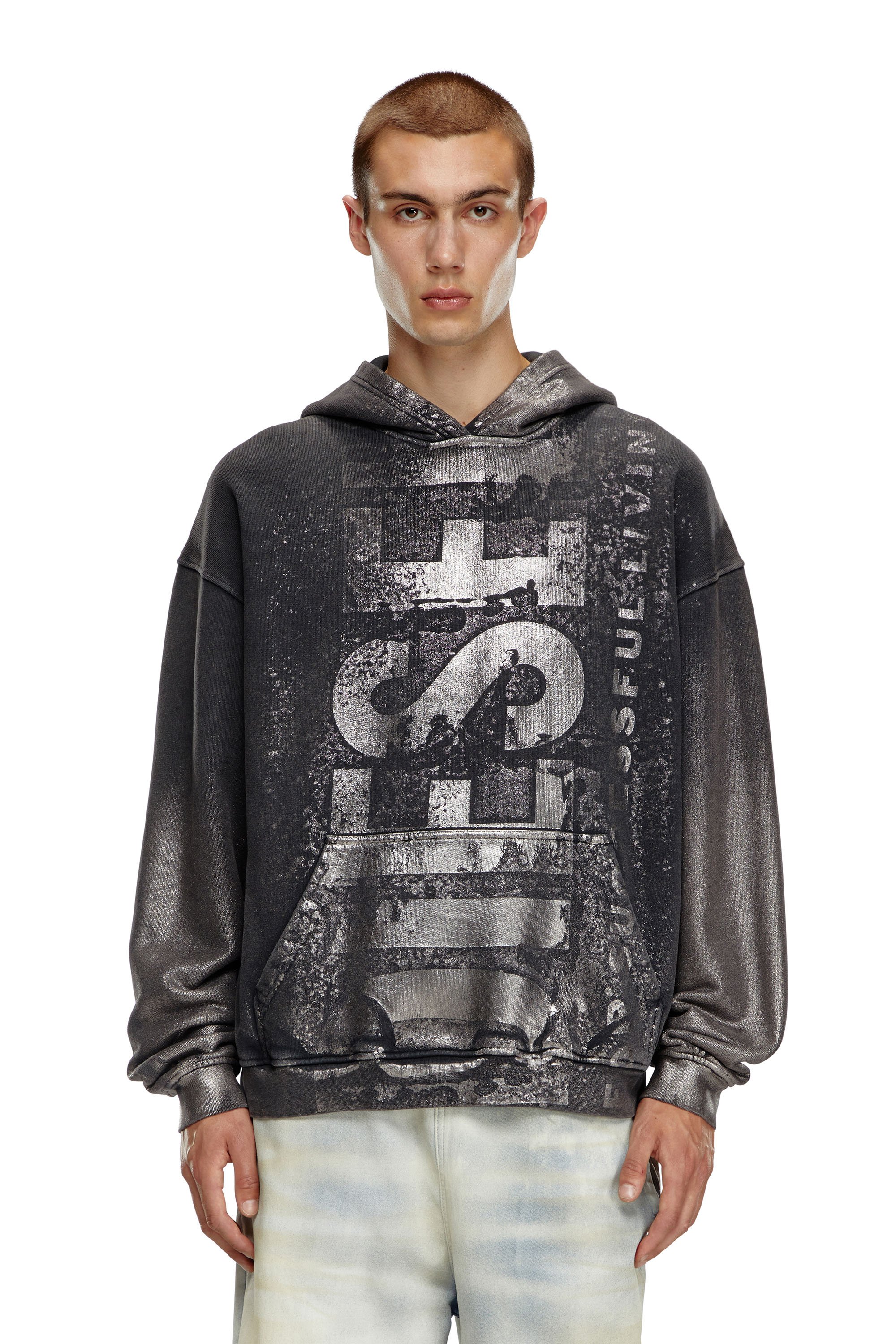 Shop Diesel Metallic Hoodie With Logo In Black