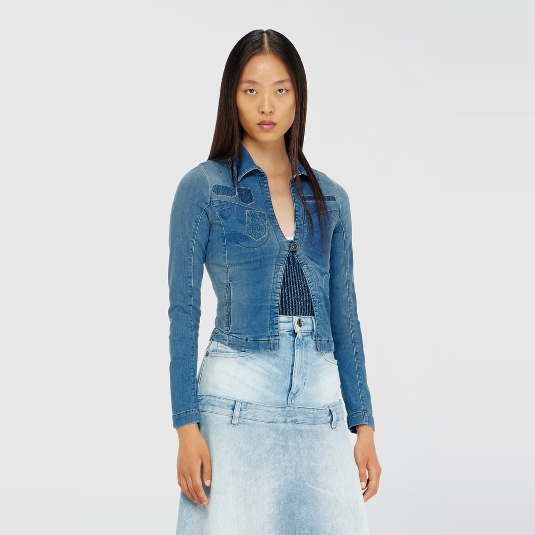 Diesel - One-button denim shirt with patch effects - Tops - Woman - Blue
