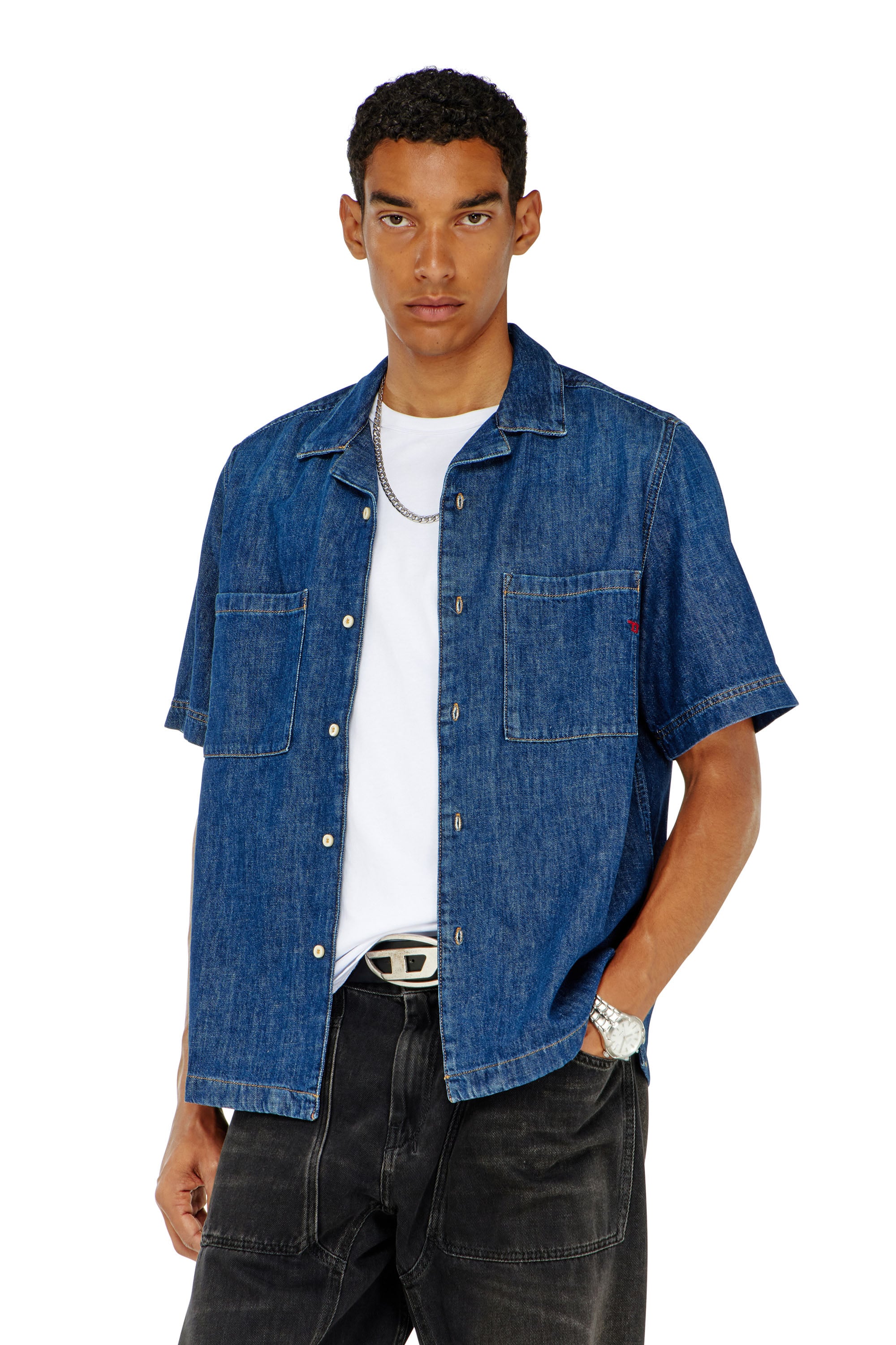Diesel - Bowling shirt in denim - Denim Shirts - Man - Blue