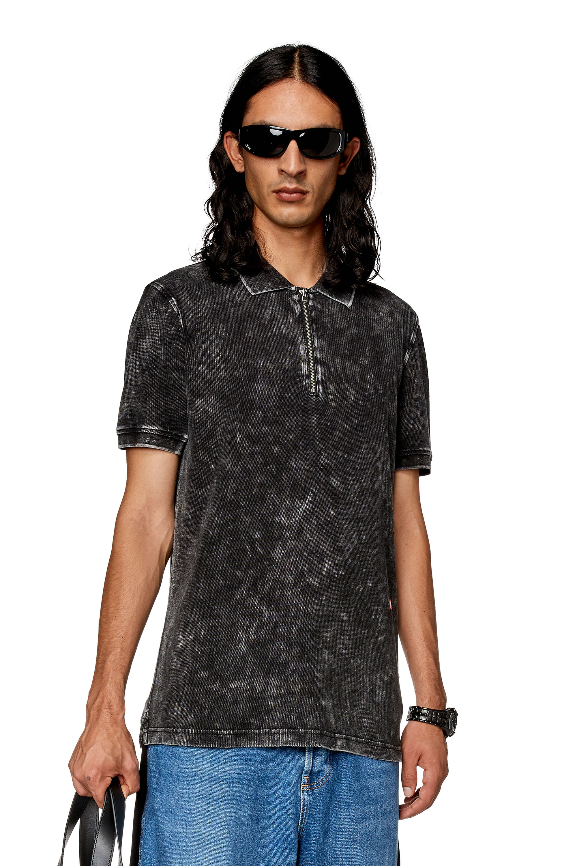 Diesel - Polo shirt in faded piqué - Polos - Man - Black