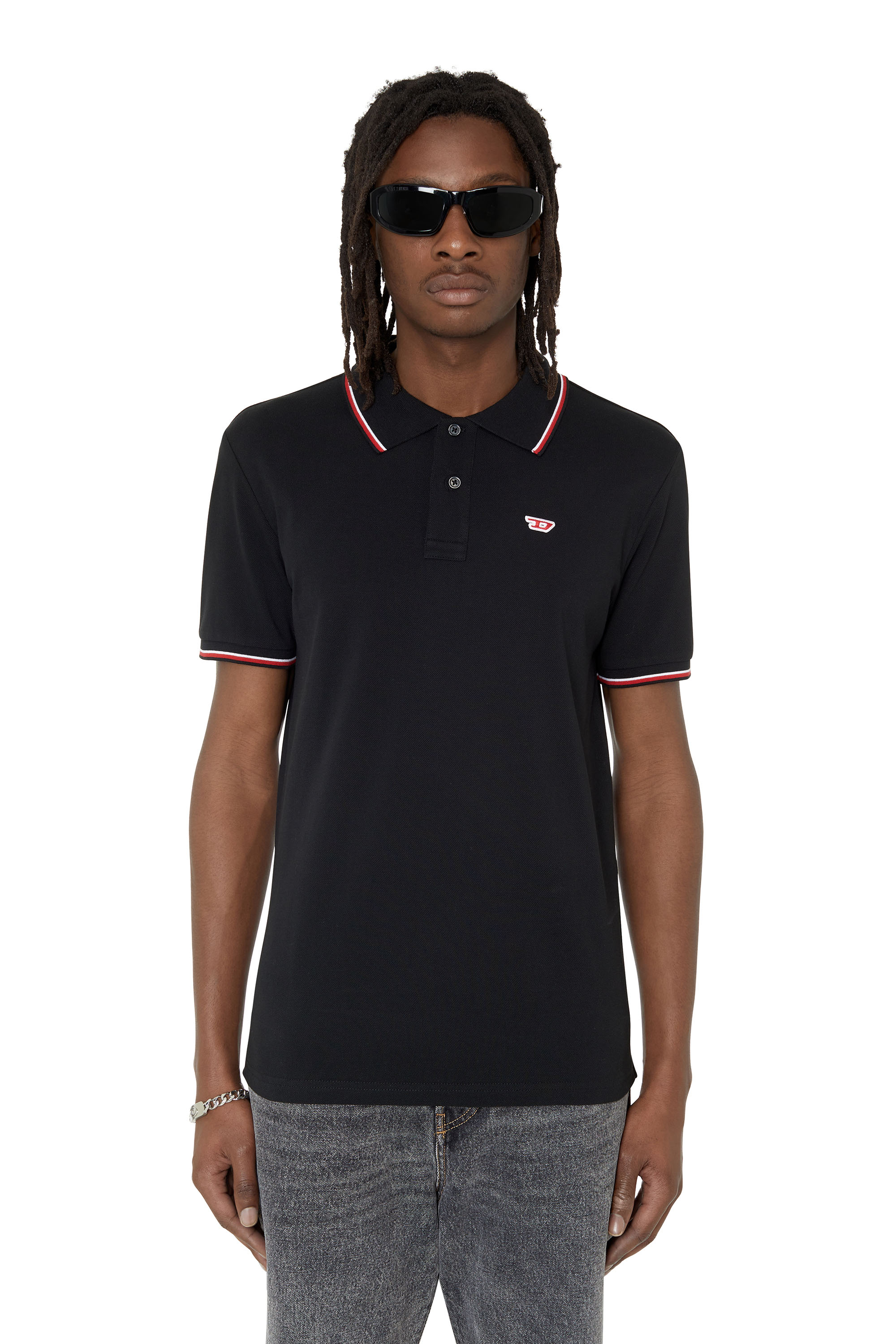 Diesel - Polo shirt with striped trims - Polos - Man - Black