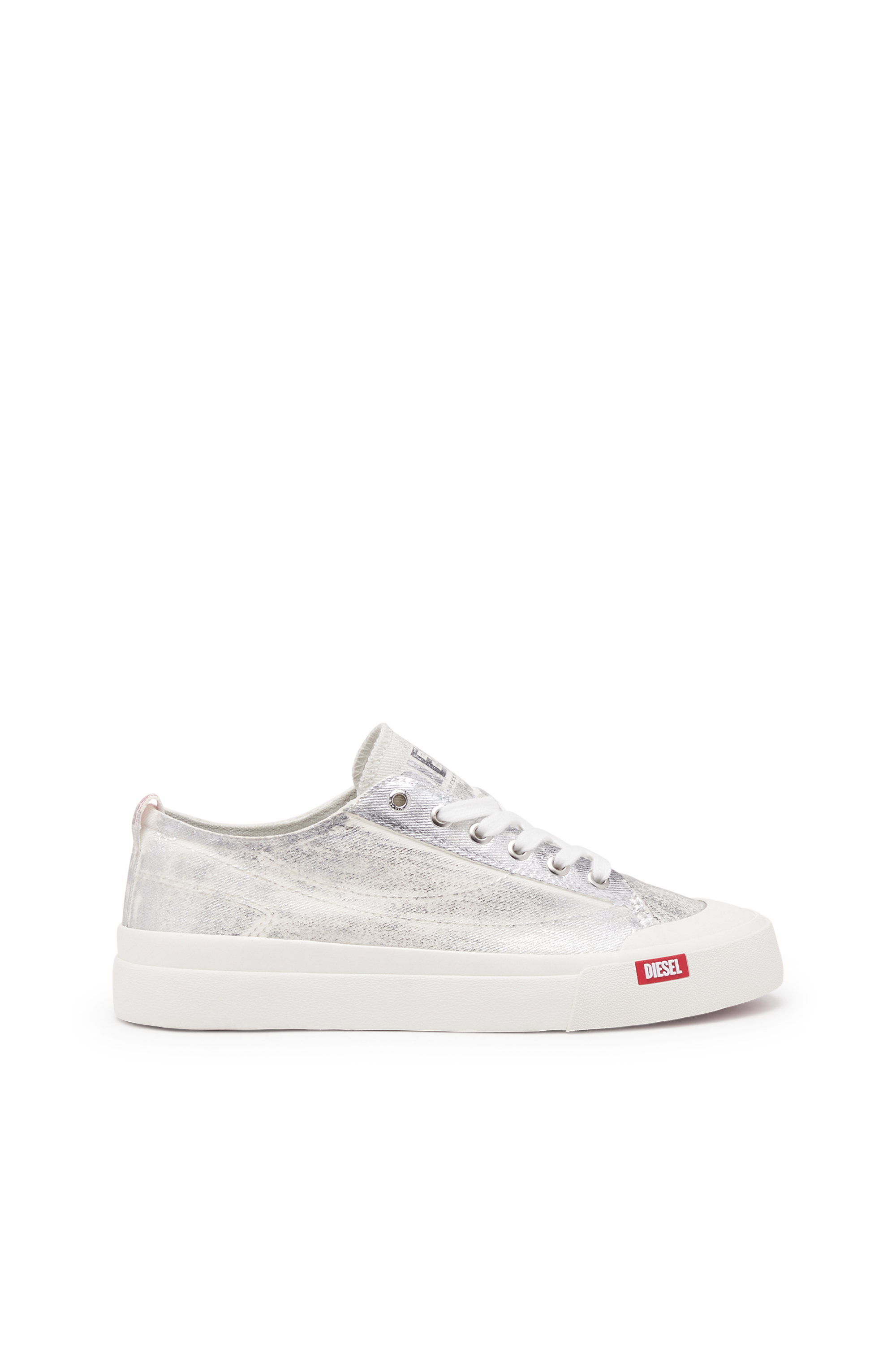 Diesel - S-Athos Low-Sneaker in canvas metallizzato distressed - Sneakers - Donna - Argento