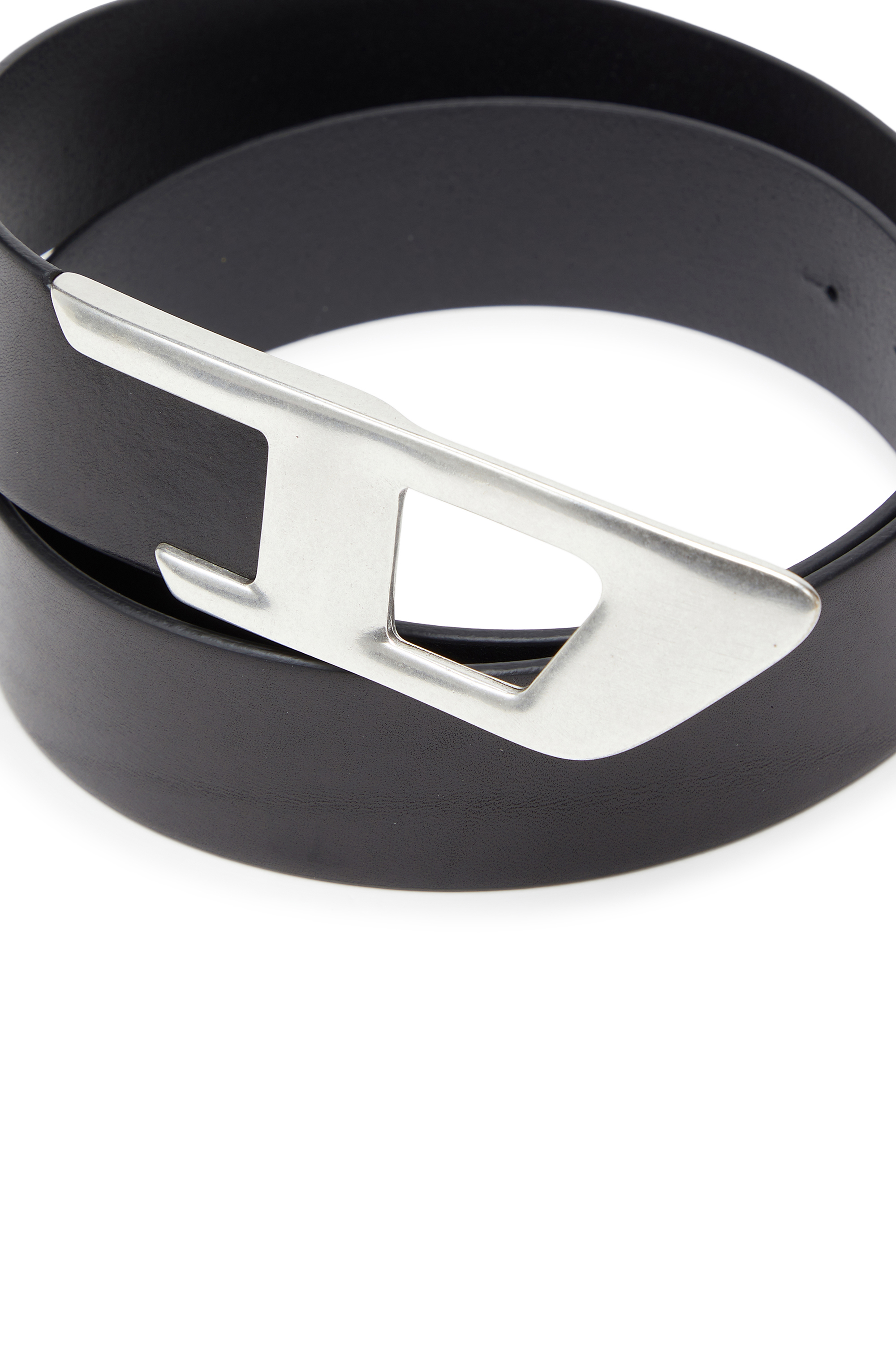 Diesel - B-D LOGO 2.0 40, Unisex's 4 cm leather belt with metal D buckle in Black/Silver - 3