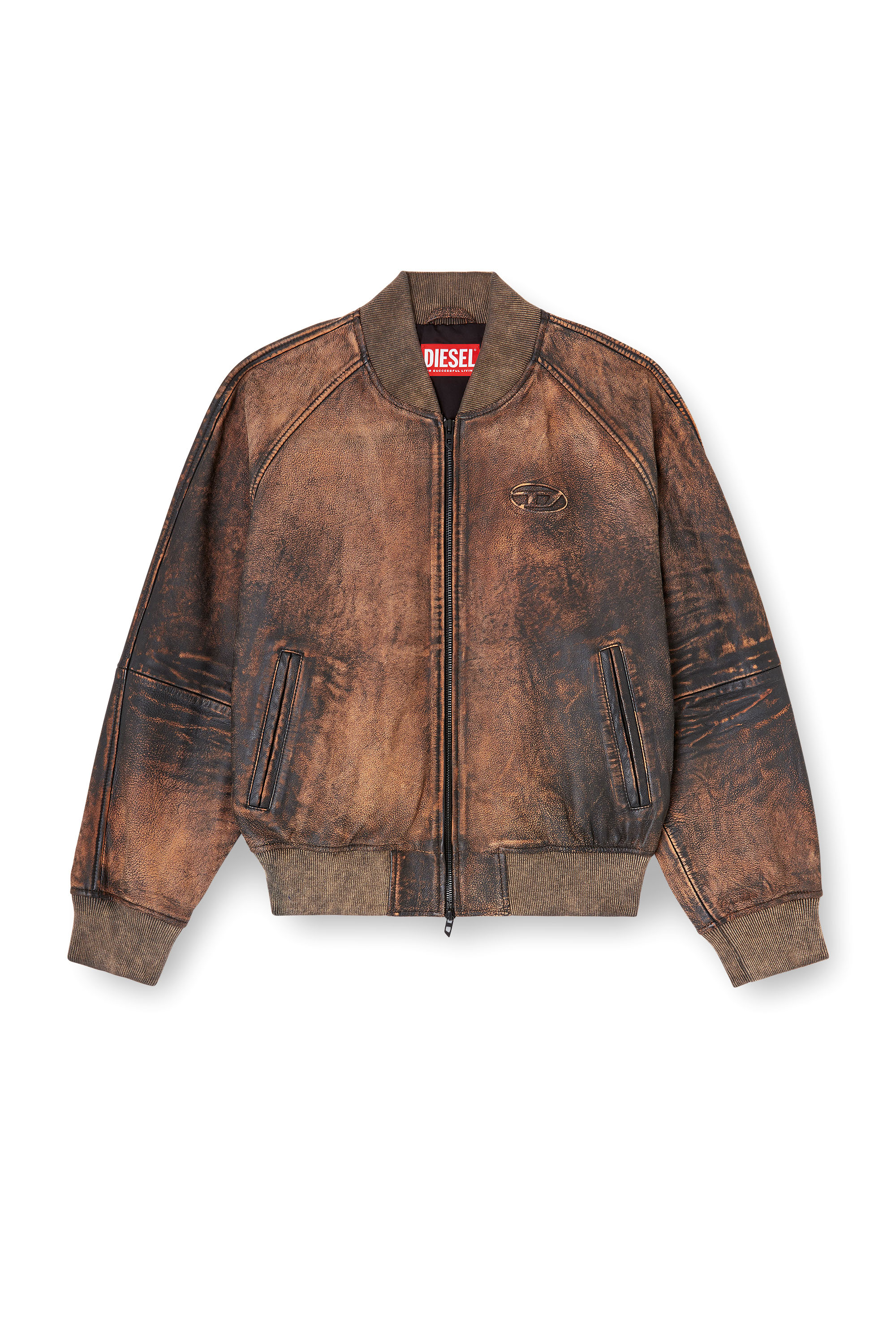 Diesel - L-COBB-FEM, Woman's Bomber jacket in distressed leather in Brown - 3
