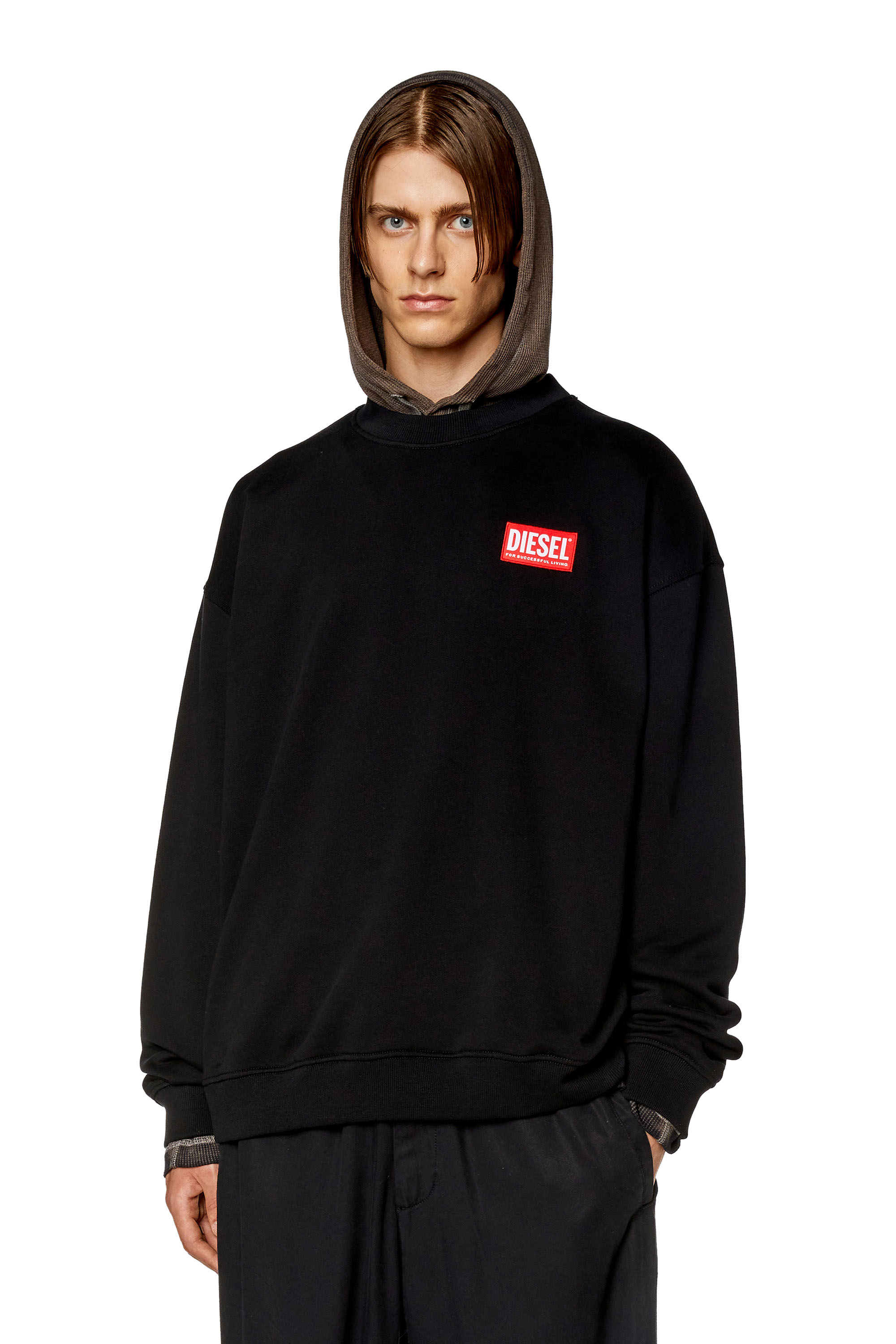Diesel - Oversized sweatshirt with logo patch - Sweaters - Man - Black