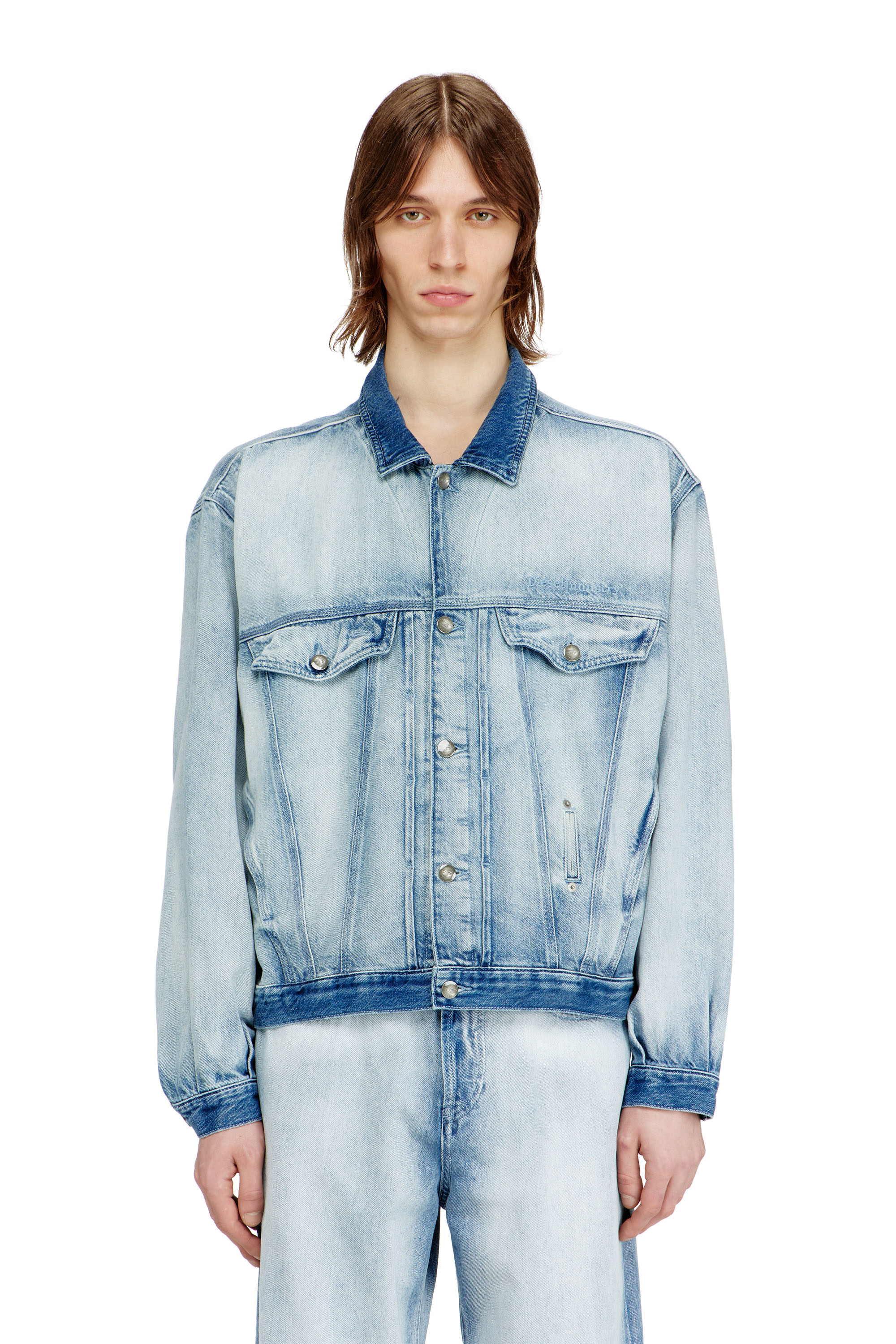 Diesel Unisex Blue - Trucker Jacket In Light Skeleton Denim - Denim Jackets Small