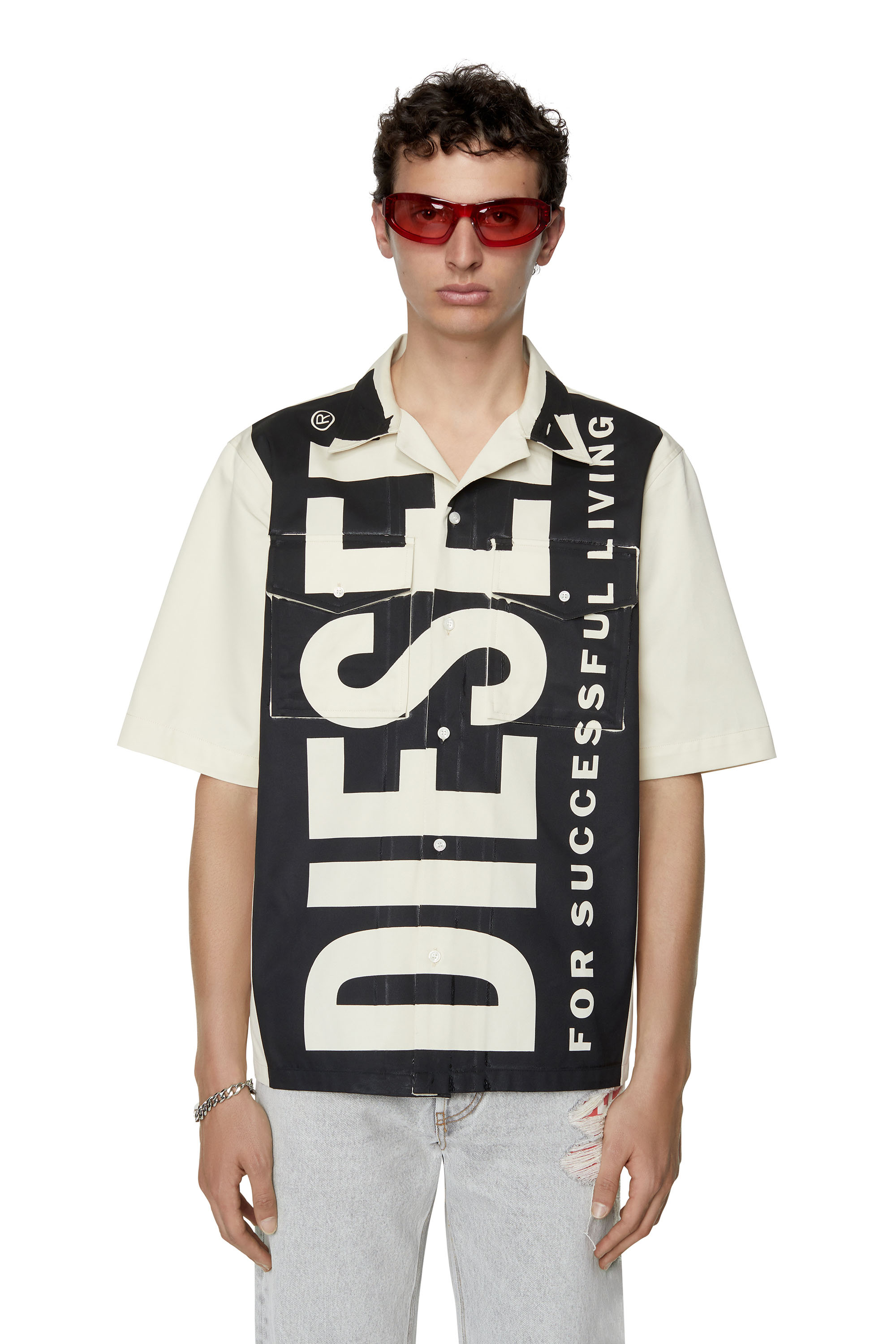 Diesel - Bowling shirt with maxi logo print - Shirts - Man - Multicolor