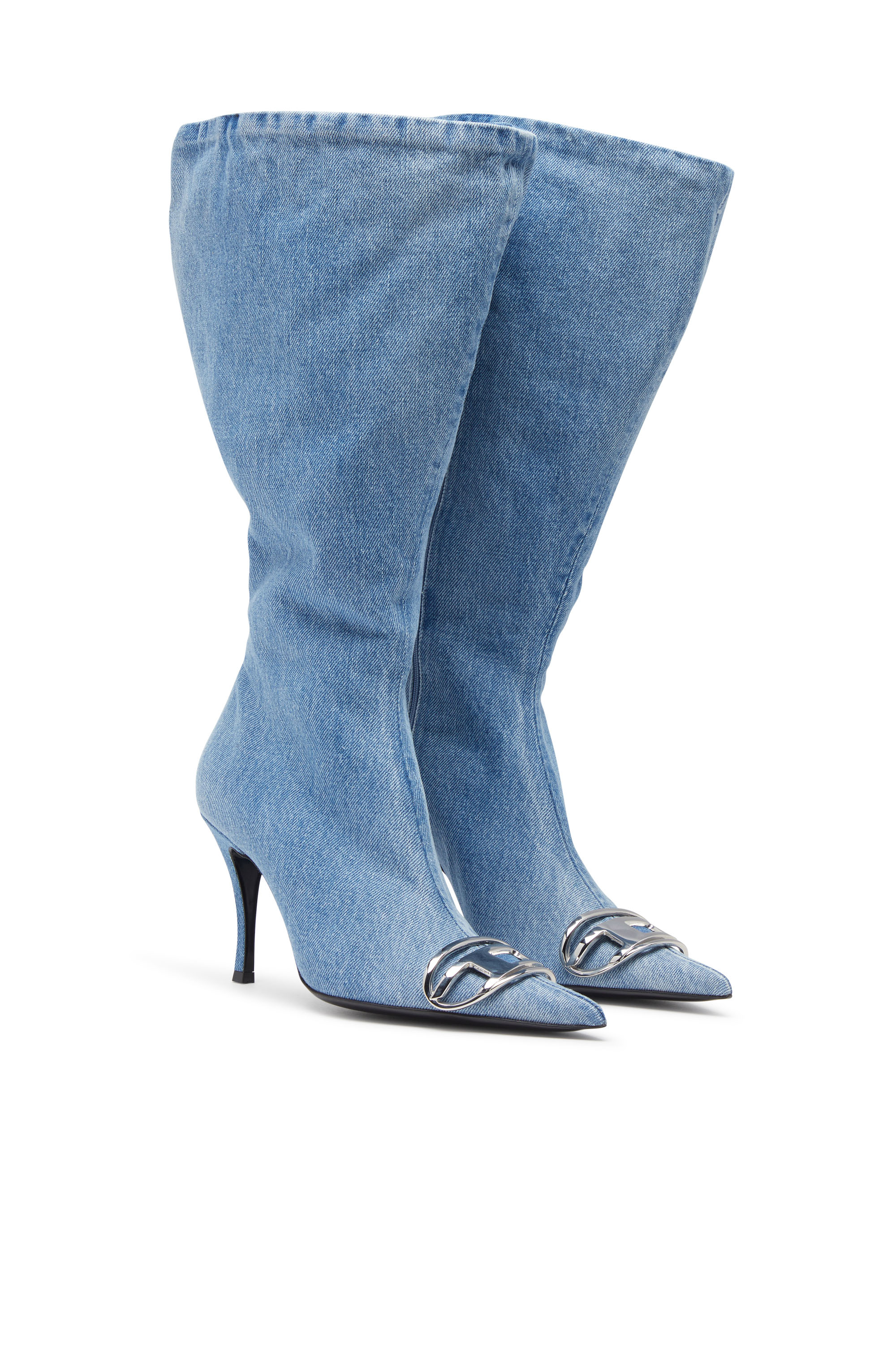 Diesel - D-VENUS KB LARGE, Woman's D-Venus-Wide knee-high boots in denim in Light Blue - 3