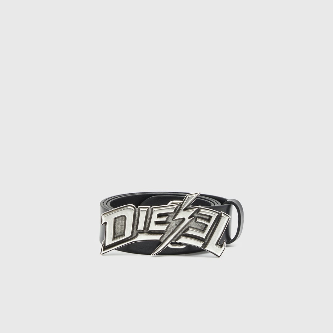 Diesel - 4cm leather belt with lightning bolt buckle - Belts - Man - Black