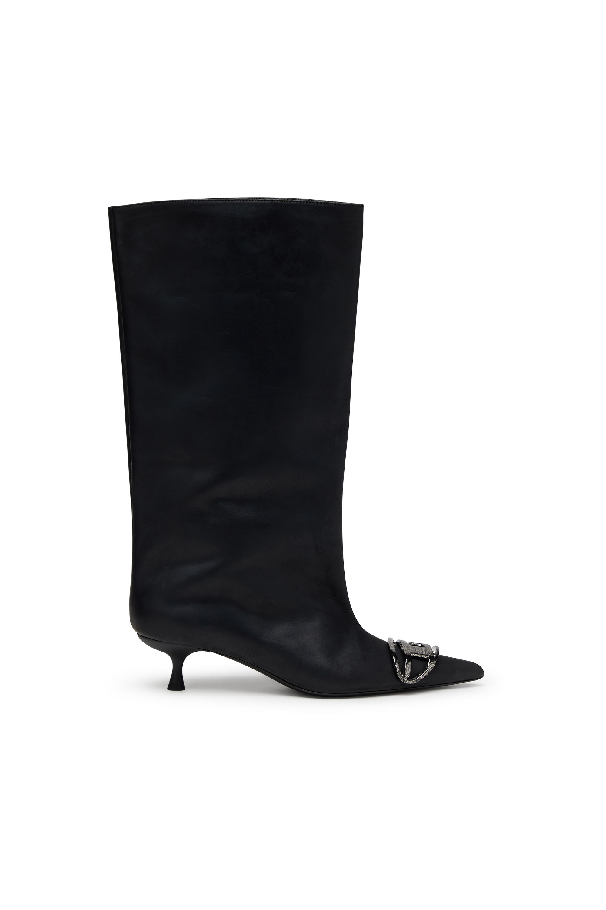 Diesel D-venus-knee-high Boots In Oiled Leather In Black